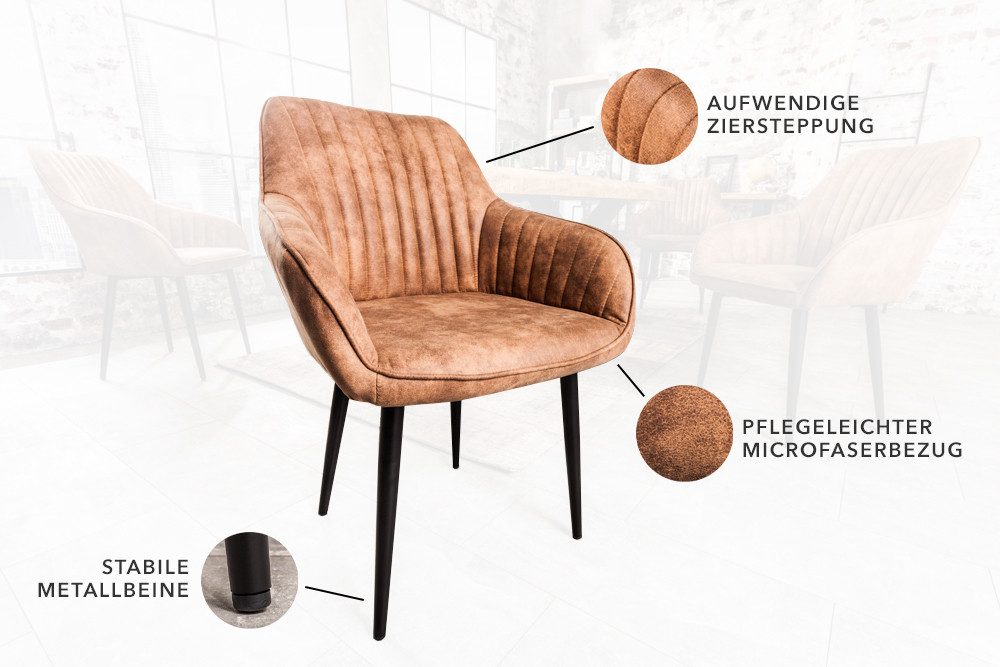 riess-ambiente Polsterstuhl TURIN hellbraun/schwarz - Samt, Metall, Ziersteppung, Armlehne (Einzelartikel, 1 St), gepolstert & im retro Design - ideal für Wohn- – Bild 3 von 5