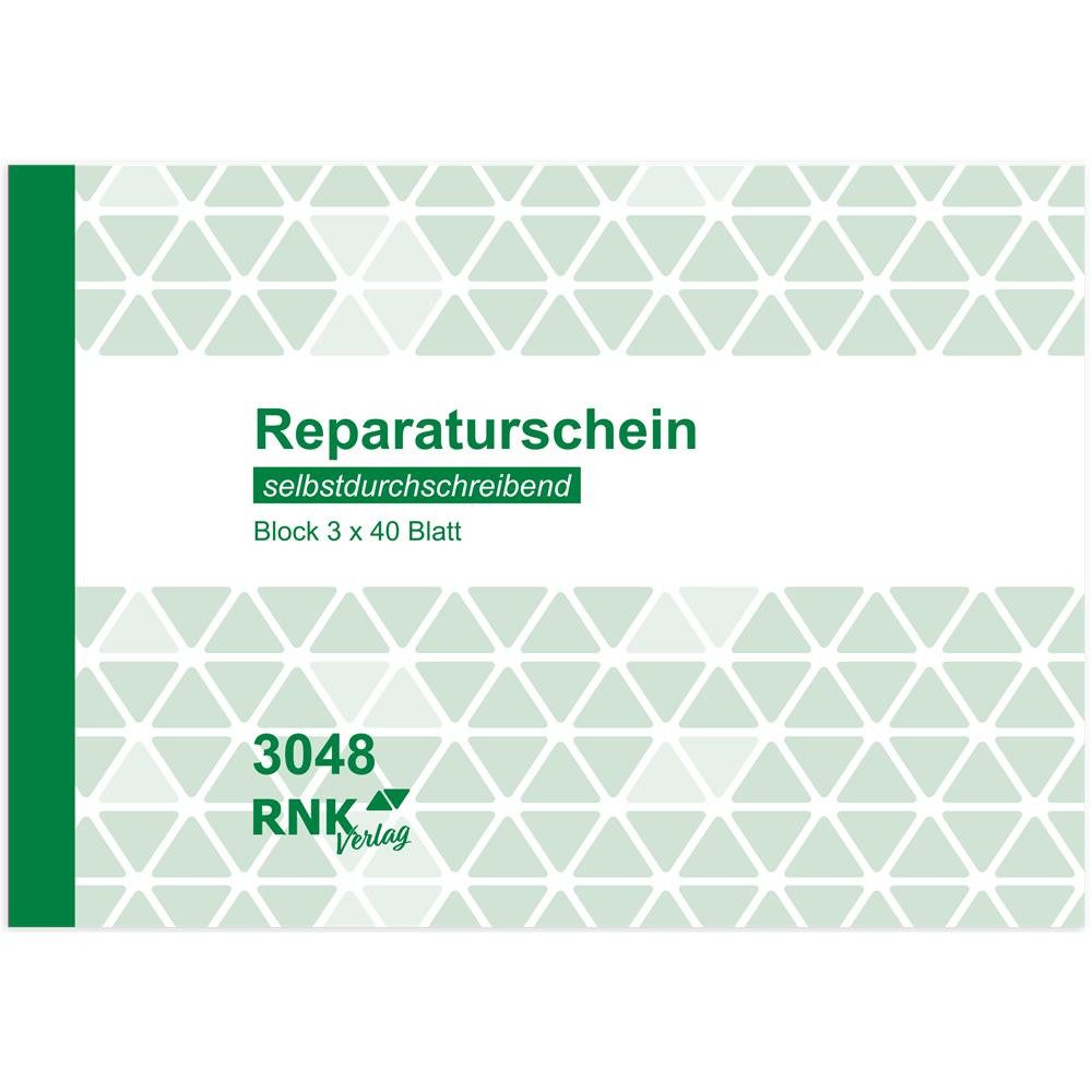 RNK Verlag Organisationsmappe Reparaturschein DIN A6, 3 x 40 Blatt, selbstdurchschreibend (Reparaturschein-Block, Rosa Kunde, Gelb Werkstatt, Weiß verbleibt im Block), Selbstdurchschreibend, 3-fach, perforiert, farbige Durchschläge
