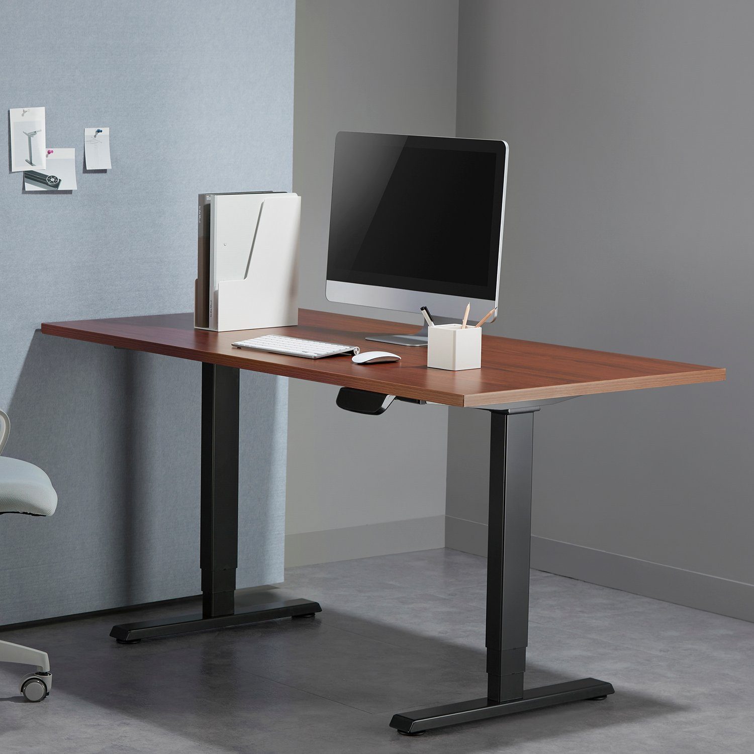 max. Schreibtisch Tischplatte cm ER-422, ohne Bürotisch Ergo Höhe 128 Sitz-Steh-Schreibtisch Office
