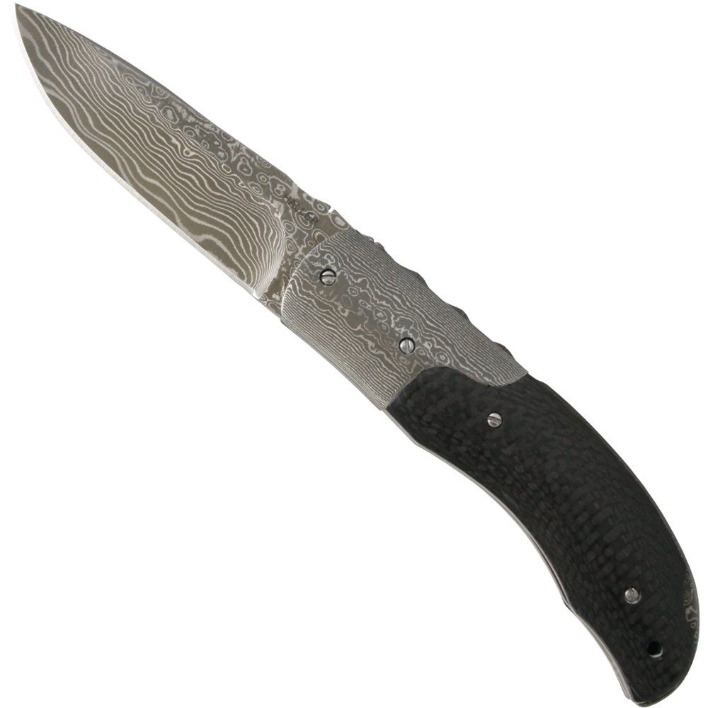 Taschenmesser Damast Schließmesser Carbonfibergriff Back Lock