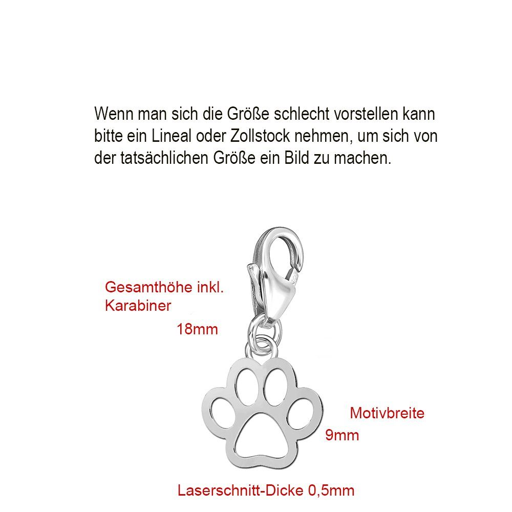 Limana Charm-Einhänger echt 925 Silber Karabiner Anhänger Pfote für Armband, Armbandanhänger Kettenanhänger Geschenk-Idee