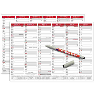 TOBJA Wandkalender A4 Jahreskalender 2024 Tafelkalender, Wandkalender, wiederbeschreibbar + Stift