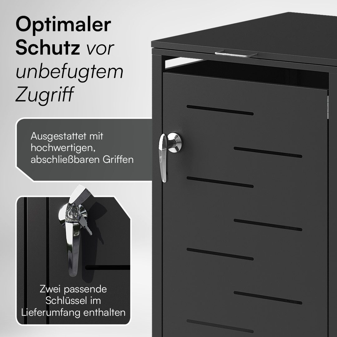 STEELSØN Mülltonnenbox Diorus 120L, abschließbar, Mülltonnenverkleidung wetterfest (Graphitschwarz, verfügbar mit 1, 2, 3, 4, oder 5 Türen), aus verzinktem Stah – Bild 4 von 5