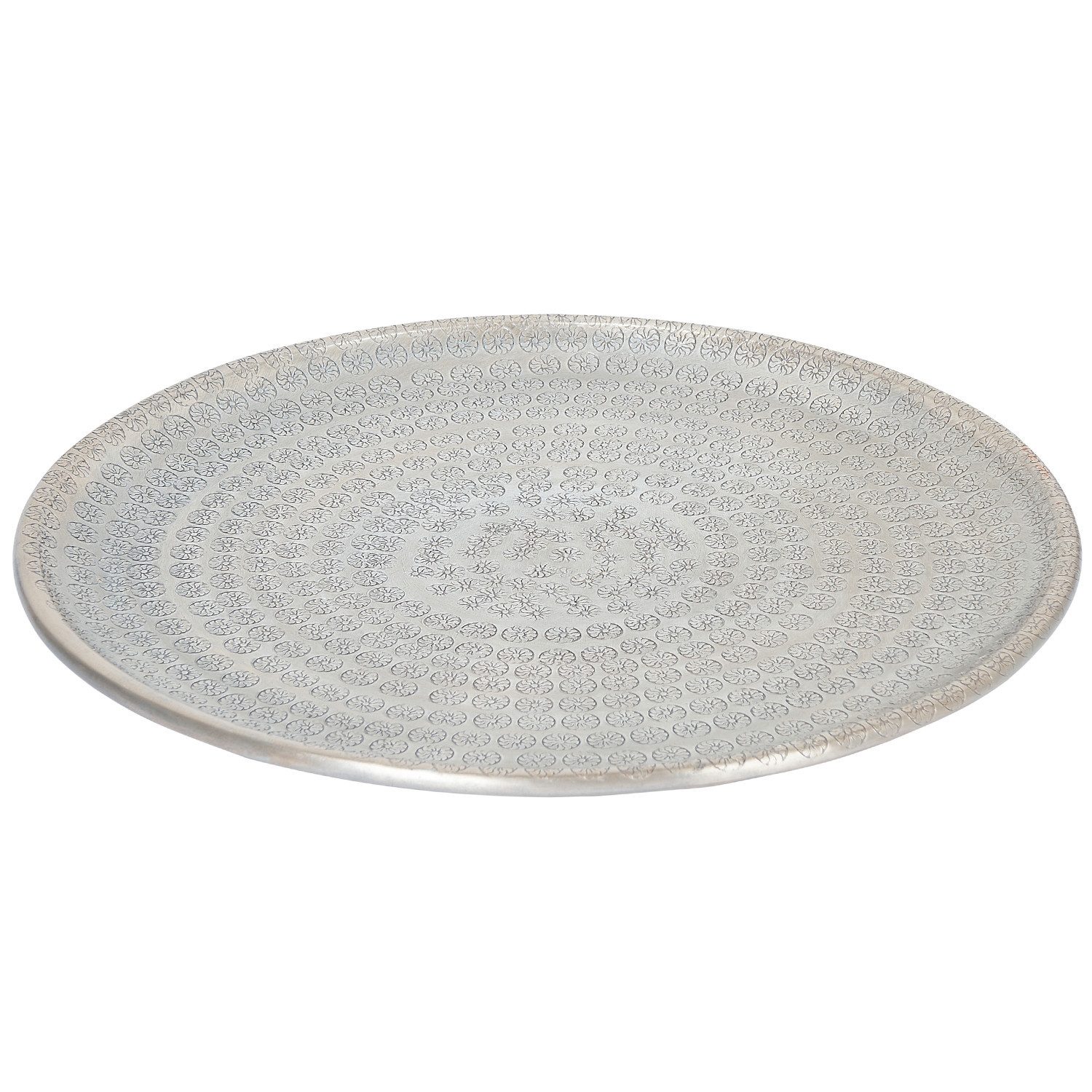Marrakesch Orient & Mediterran Interior Dekotablett Vintage Tablett Serviertablett Deko Jinan Silber 30cm (1 St), Handarbeit