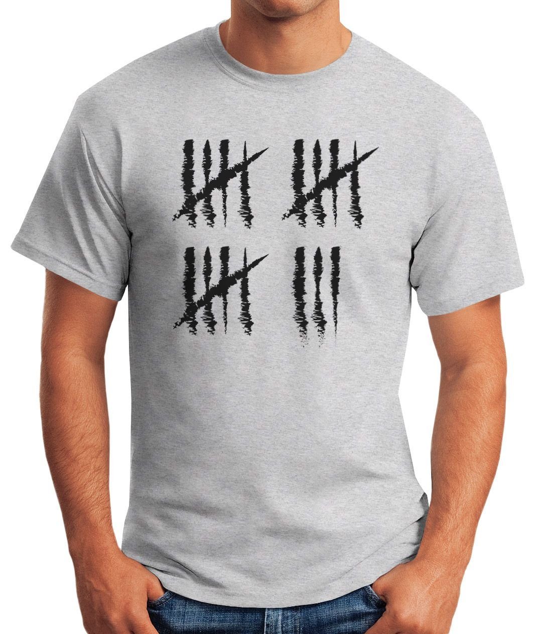 MoonWorks Print-Shirt Herren T-Shirt Fun-Shirt Print Jahrgang Strichliste Striche [object Geburtstag Object] Moonworks® Jubiläum Geschenk grau Alter mit 18