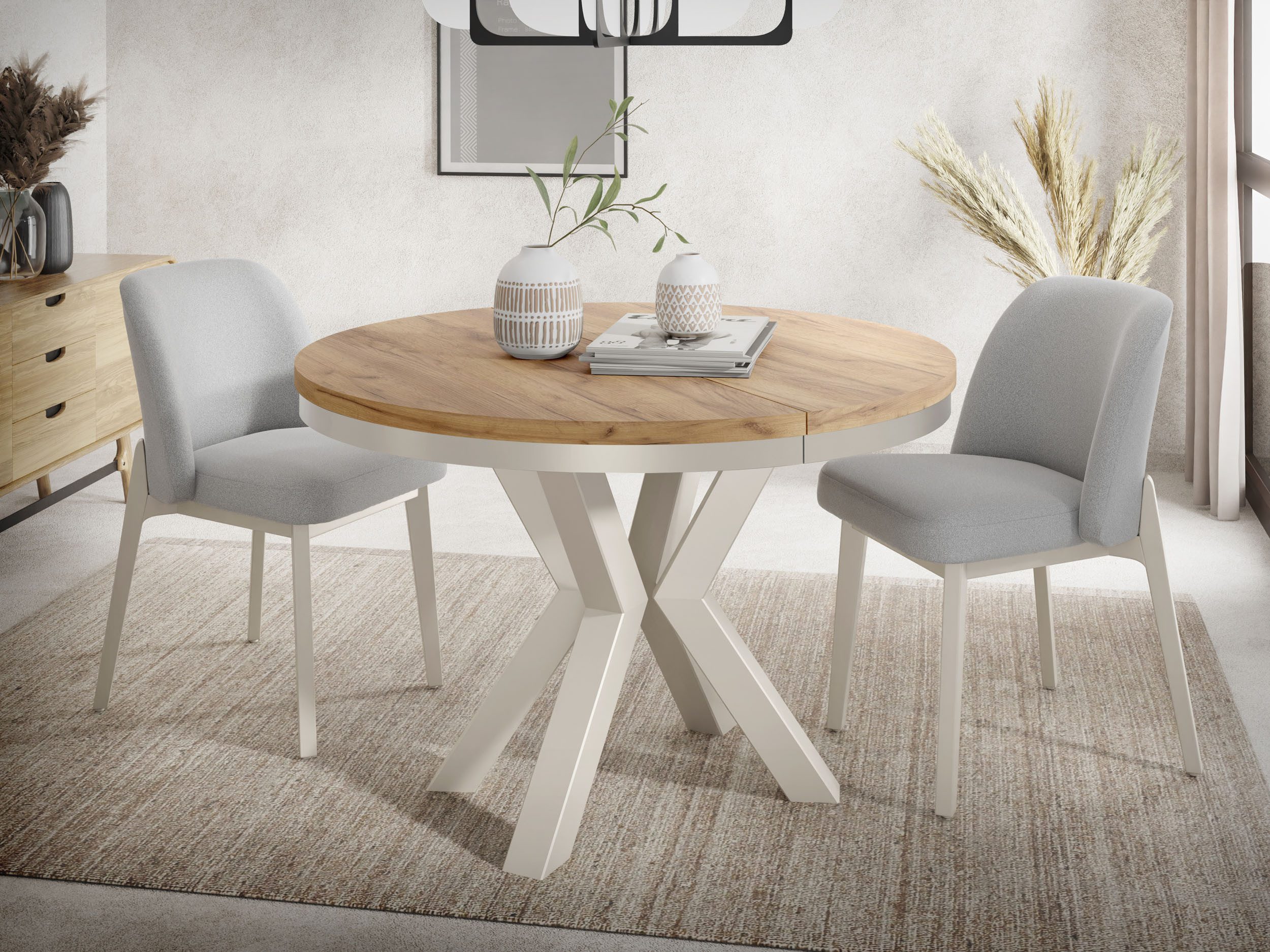 WFL GROUP Esstisch Clara Cashmere (erhältlich in zwei Größen – 100/120 cm, ausziehbar auf 180/200 cm), platzsparender Industrial Tisch in Holzoptik für Wohnzimmer oder Küche