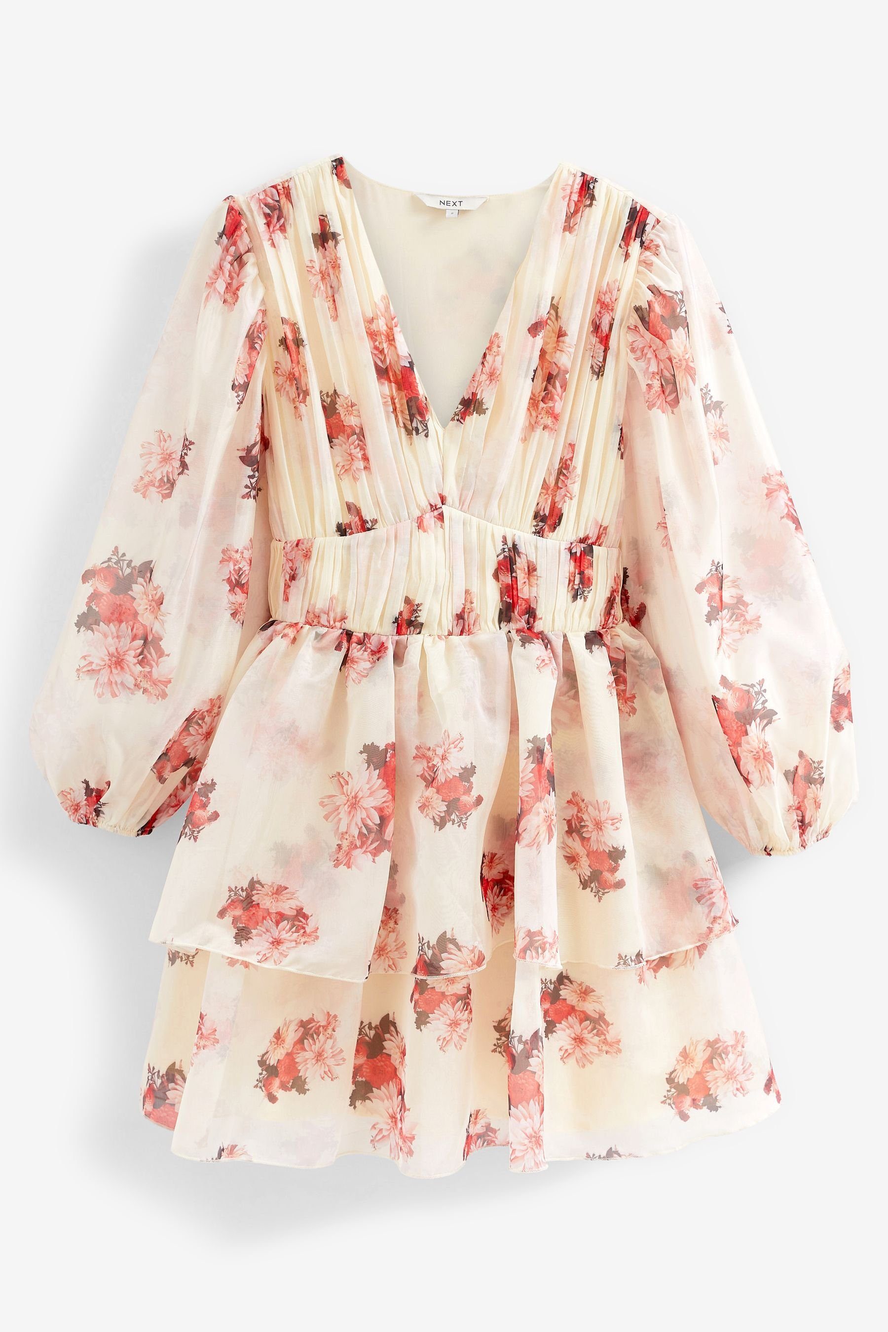 Next Druckkleid Gestuftes Langarm-Minikleid mit Blumen-Print günstig online kaufen
