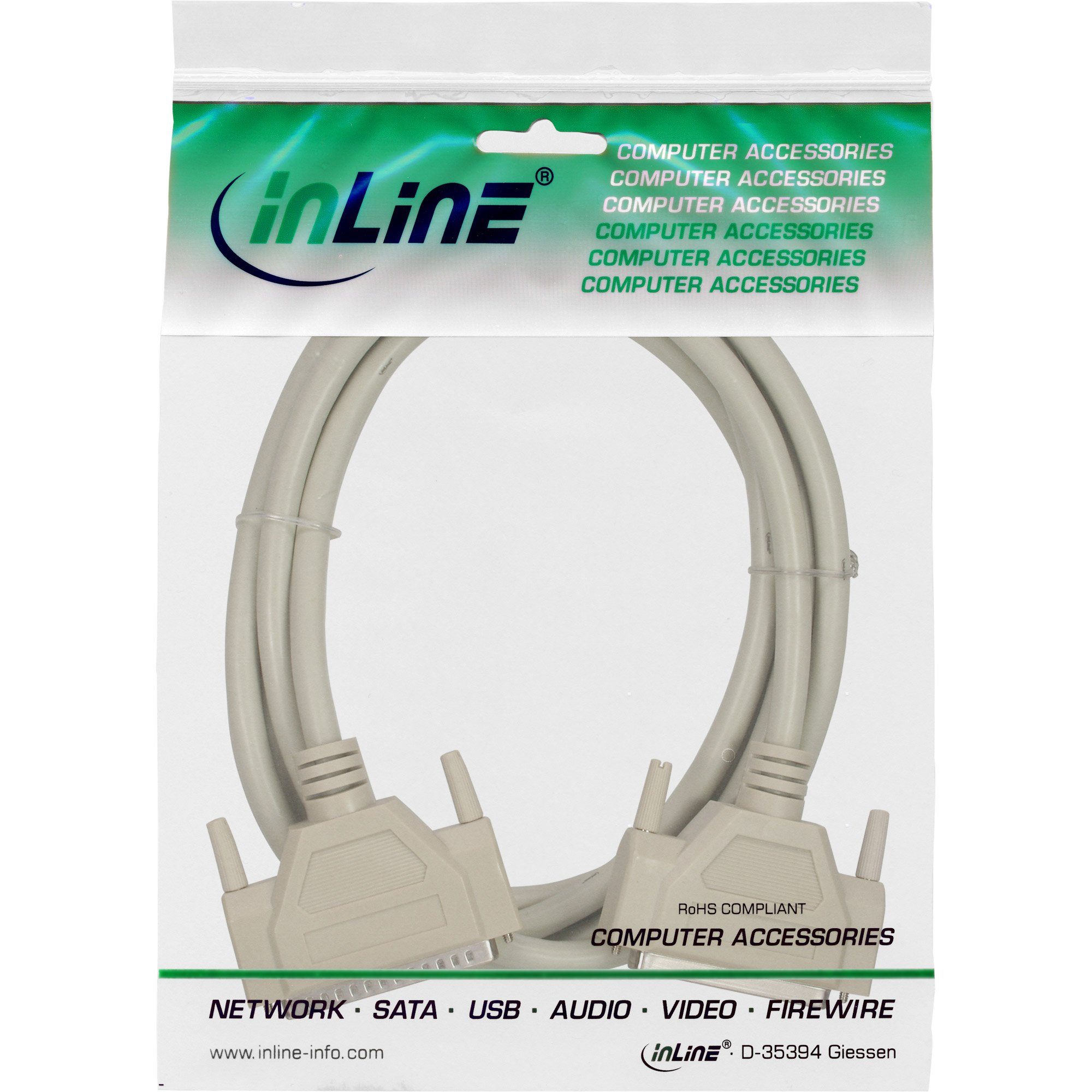 InLine® Serielle Verlängerung, 37pol Stecker / Buchse, 1:1 belegt, 2m Computer-Kabel