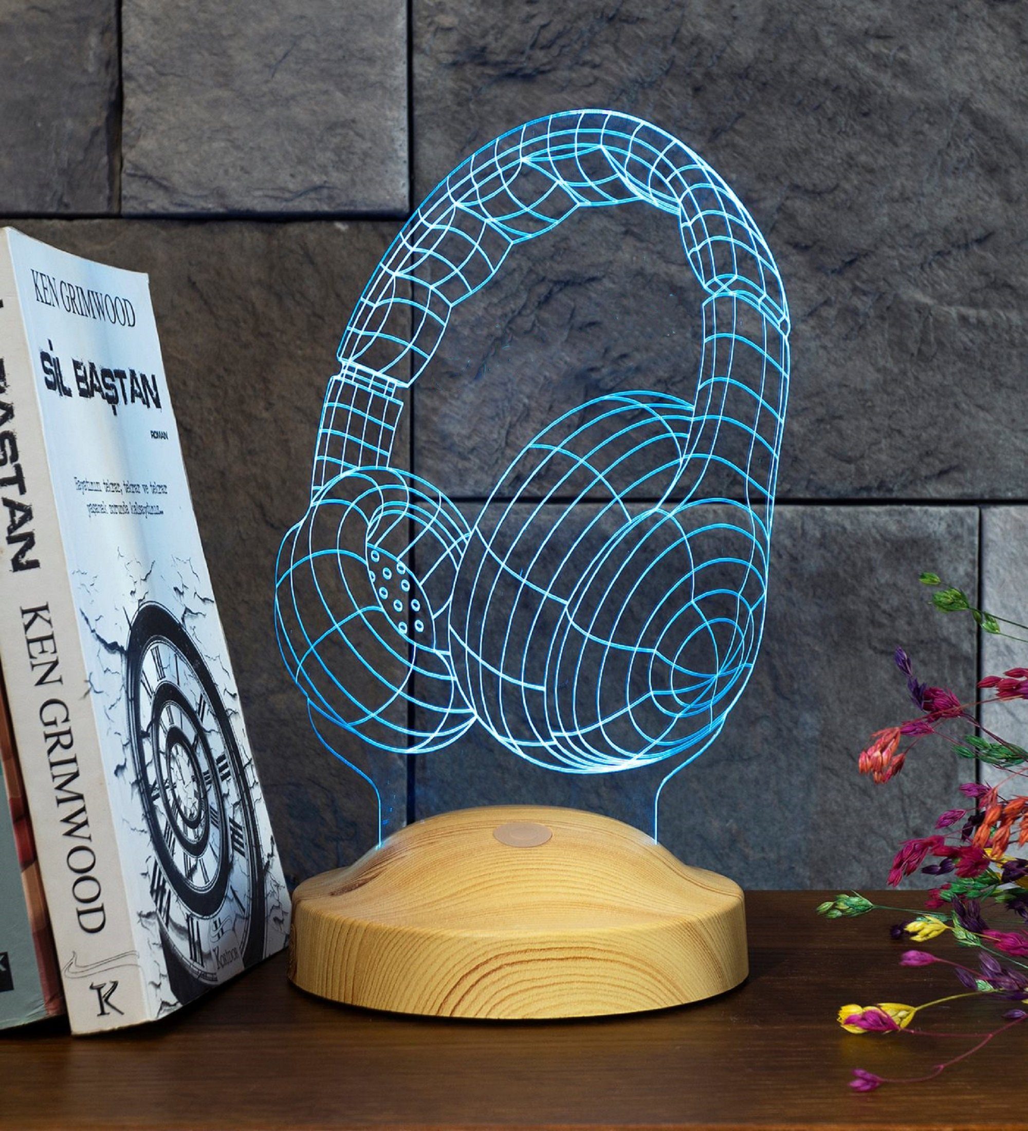 Geschenkelampe LED Nachttischlampe Kopfhörer 3D mehrfarbige Lampe Geschenk für Musiker, Sänger, Leuchte 7 Farben fest integriert, Geschenk für Freunde, Kollege – Bild 4 von 5