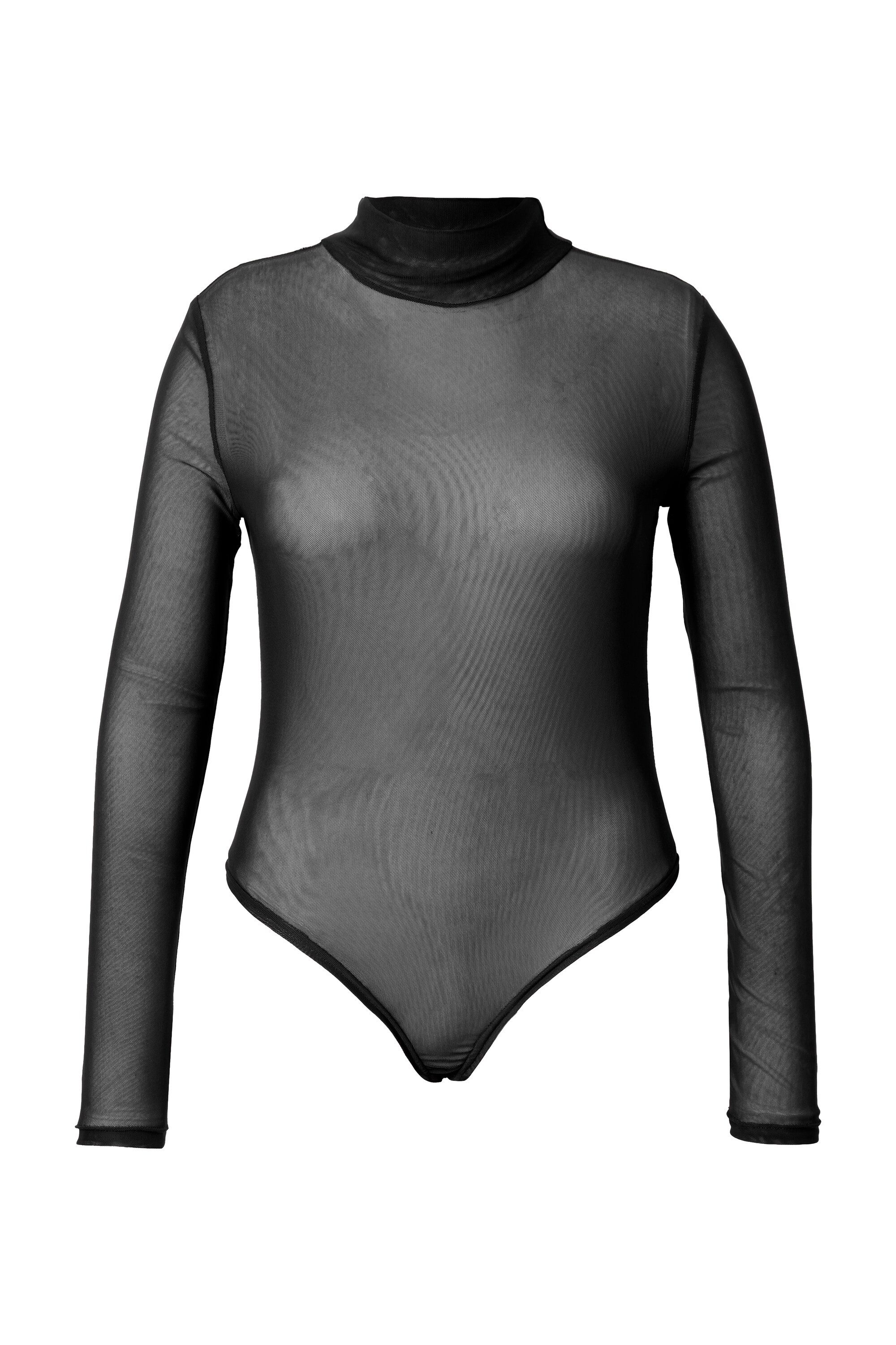 Ulla Popken Longsleeve Body Mesh Slim Fit Stehkragen Langarm