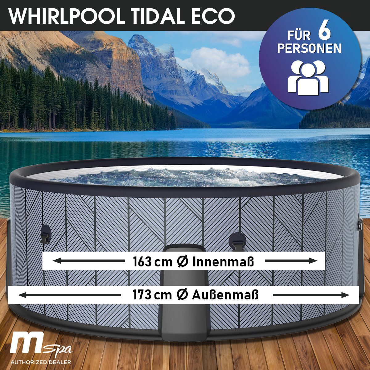 BRAST Whirlpool MSpa Verto-Serie, 5 Modelle, In- Outdoor Pool, Winterfest, (aufblasbar MSpa Tidal für 6 Personen, Ø173x65cm, 138 Massagedüsen in 3 Intensitäten), einfache Steuerung per App