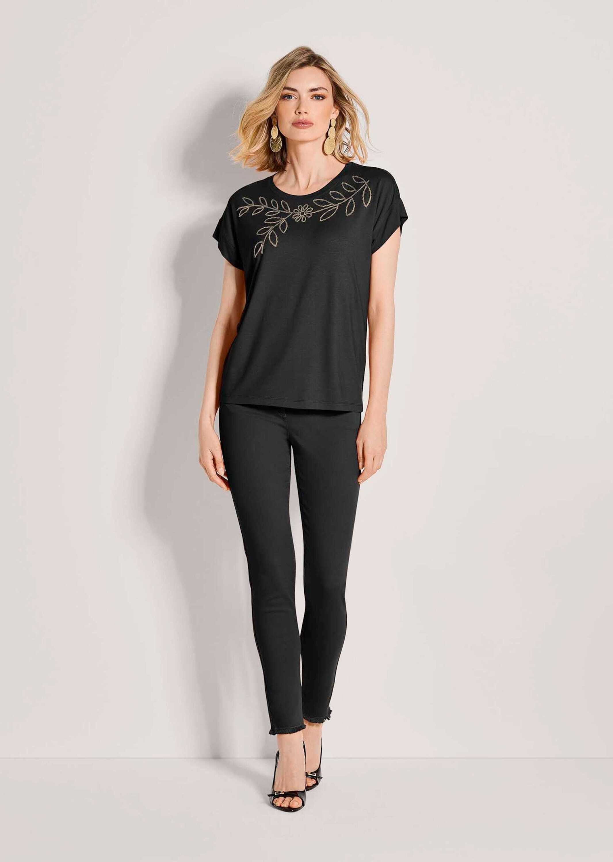 Kurzarmshirt Elegantes T-Shirt mit Glanzeffekten