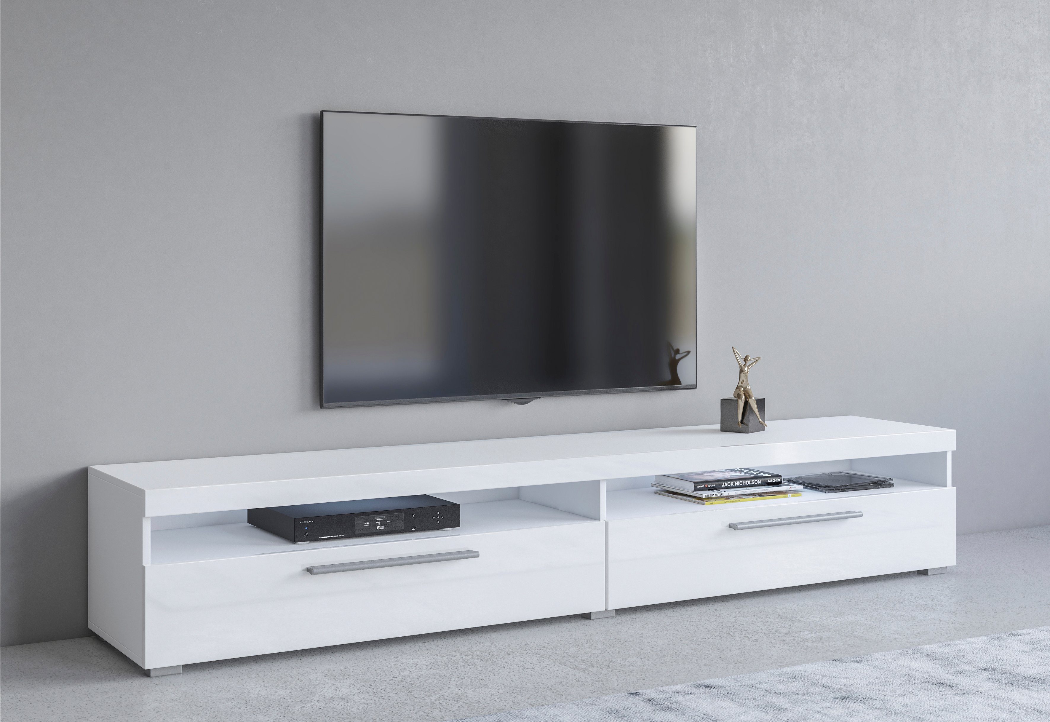 Lowboard India,Breite 200 cm, stilvolle Fernsehschrank mit offenen Fächern