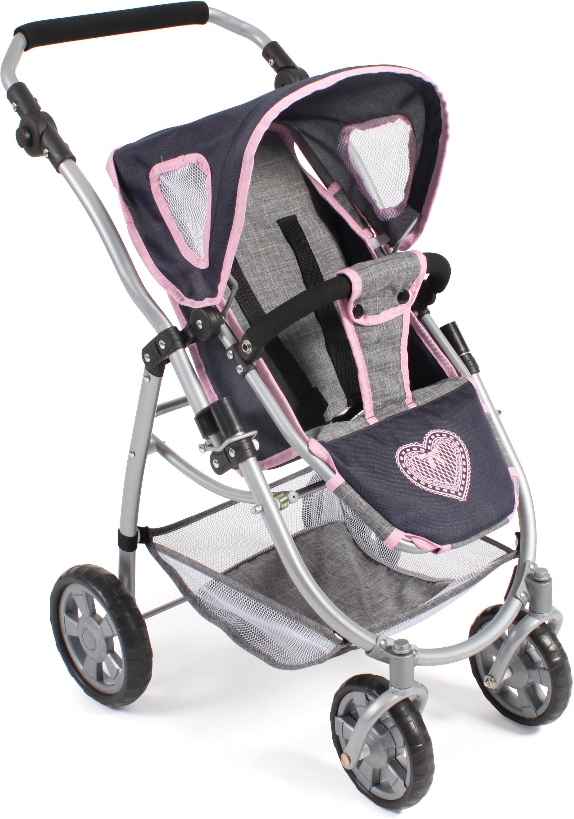 CHIC2000 Kombi-Puppenwagen Emotion All In 3in1, Grau-Navy, inkl. Babywanne, Babyschale und Sportwagenaufsatz