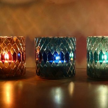Casa Moro Windlicht Marokkanisches Mosaik Glas-Windlicht Rayan-S Ø 8cm in 5 Farben (Ramadan Dekoration Kerzenständer rund Kerzenhalter, 5-er Set), Teelichthalter bunt orientalisch Glaswindlicht WZ170-S