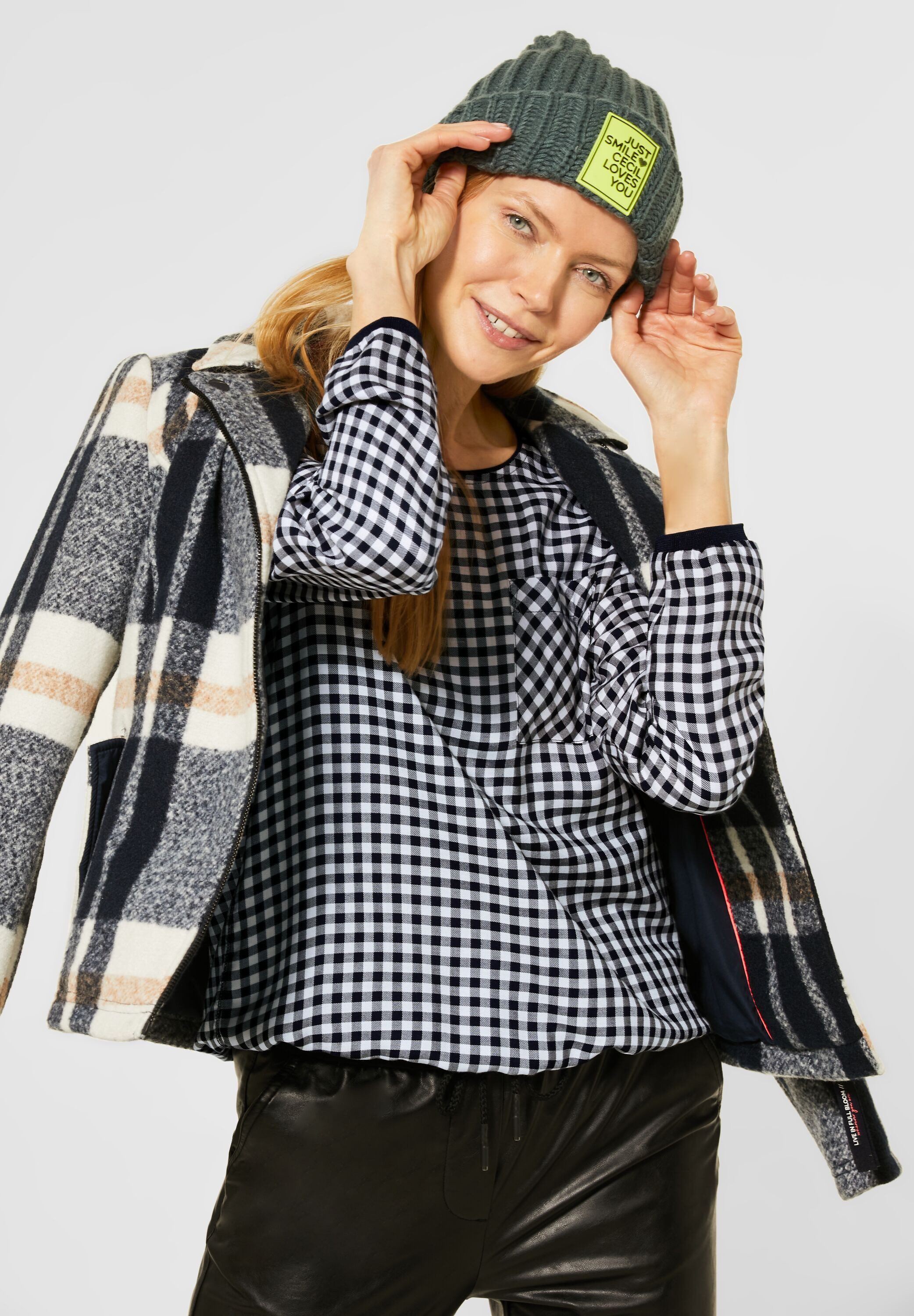 CECIL Langarmbluse Bluse mit Vichy-Karomuster