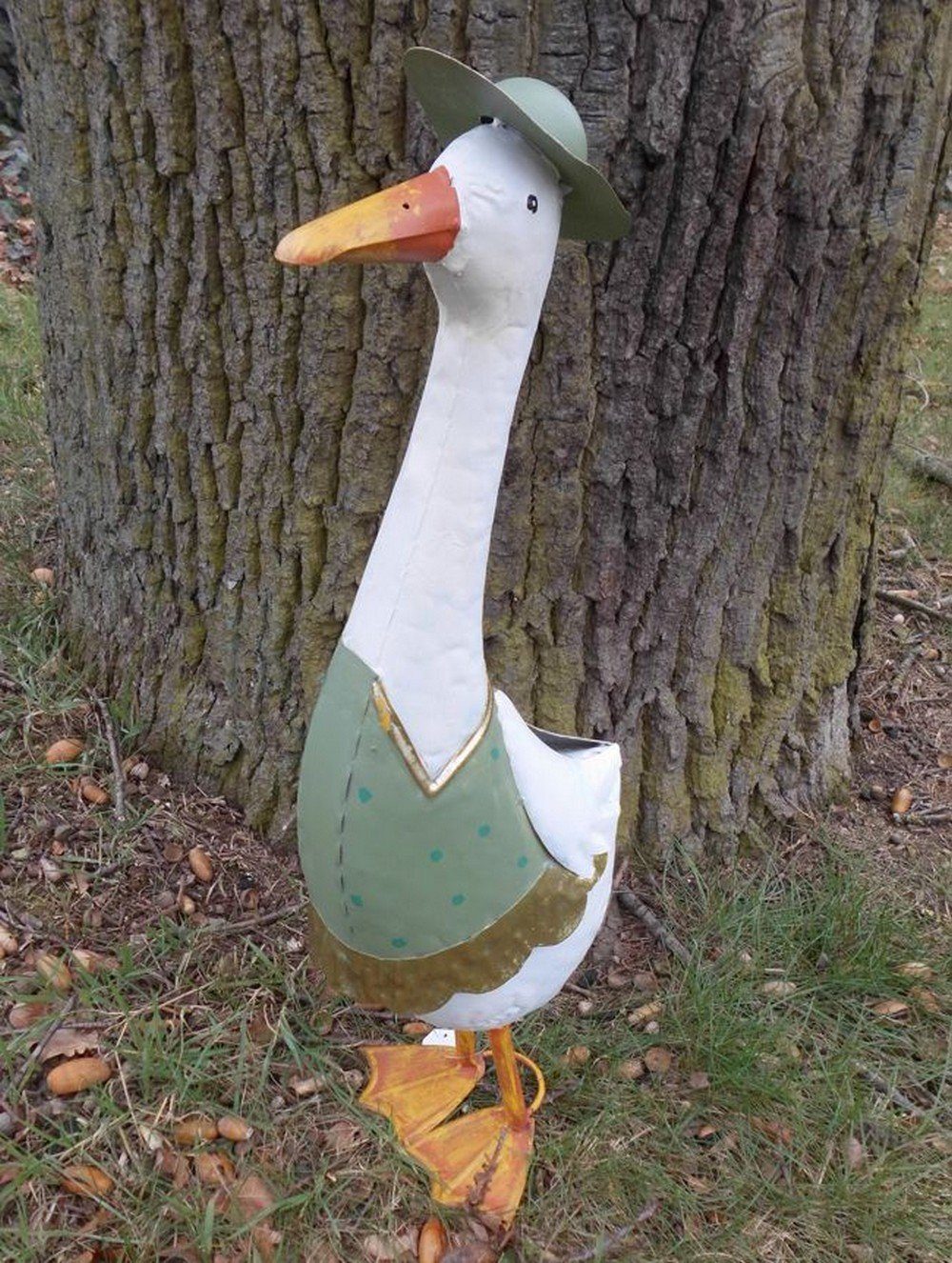 Deko-Impression Dekofigur Große Ente mit Hut Gartendekoration Eisen grün-weiß-gelb 59 cm (1 St)