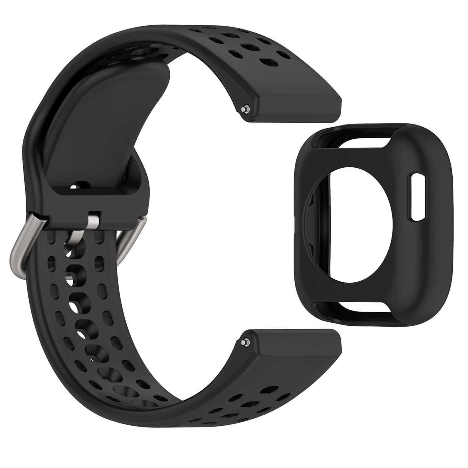 Wigento Smartwatch-Armband Für Amazfit Bip 6 Silikon Schutzhülle mit integriertem Armband Schwarz, Silikonarmband mit integriertem Case für Rundumschutz