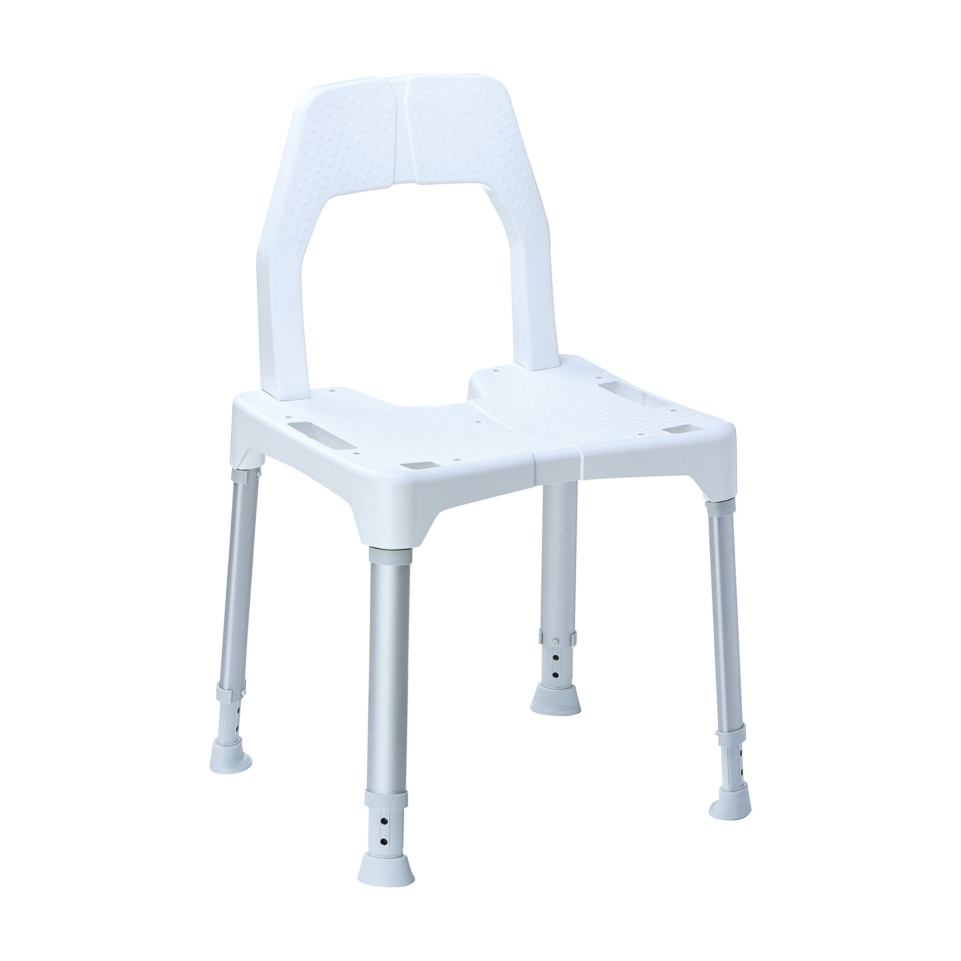 DIETZ® REHA-PRODUKTE Dusch- und Badhocker Duschstuhl TAYO mit Rückenlehne und Hygieneausschnitt höhenverstellbar, Belastbar bis 130 kg