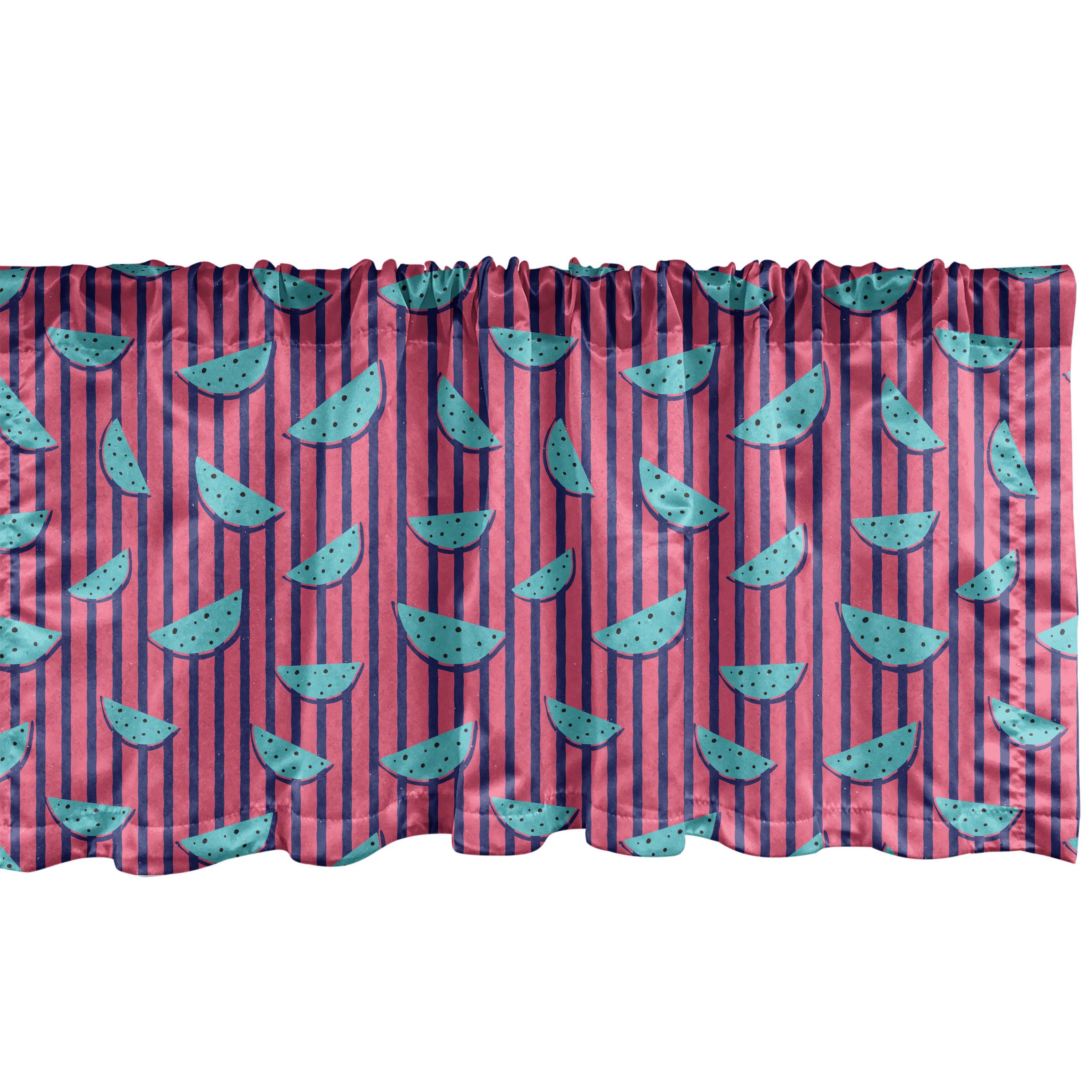Scheibengardine Vorhang Volant für Küche Schlafzimmer Dekor mit Stangentasche, Abakuhaus, Microfaser, Abstrakt Wassermelone und vertikale Streifen