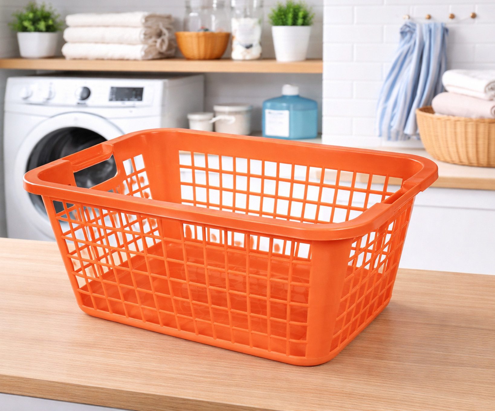 Ebaxx Wäschekorb 69 Liter Groß Wäschekorb Plastik Kunststoff Orange