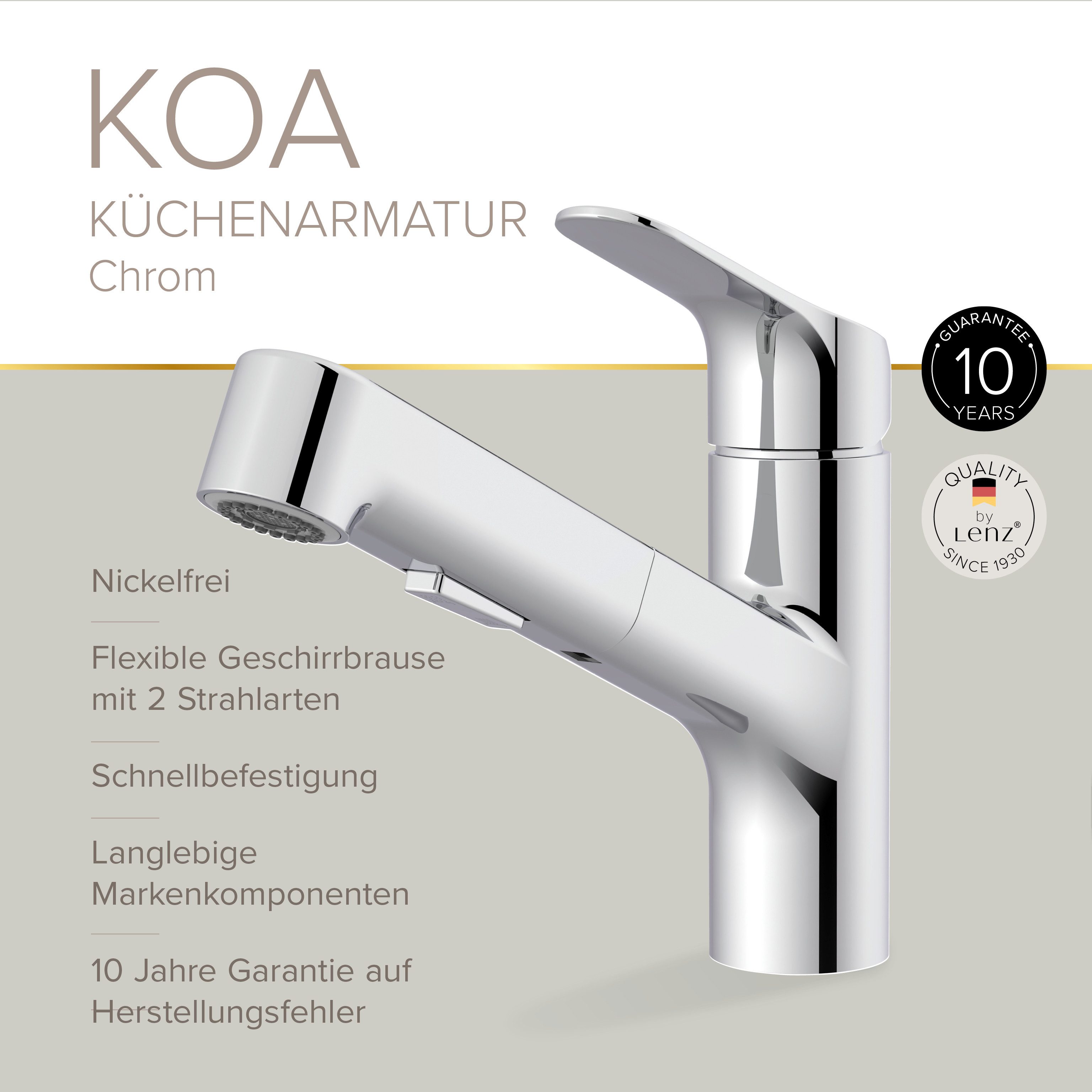 Lenz Küchenarmatur KOA herausziehbare Brause, Nickelfrei
