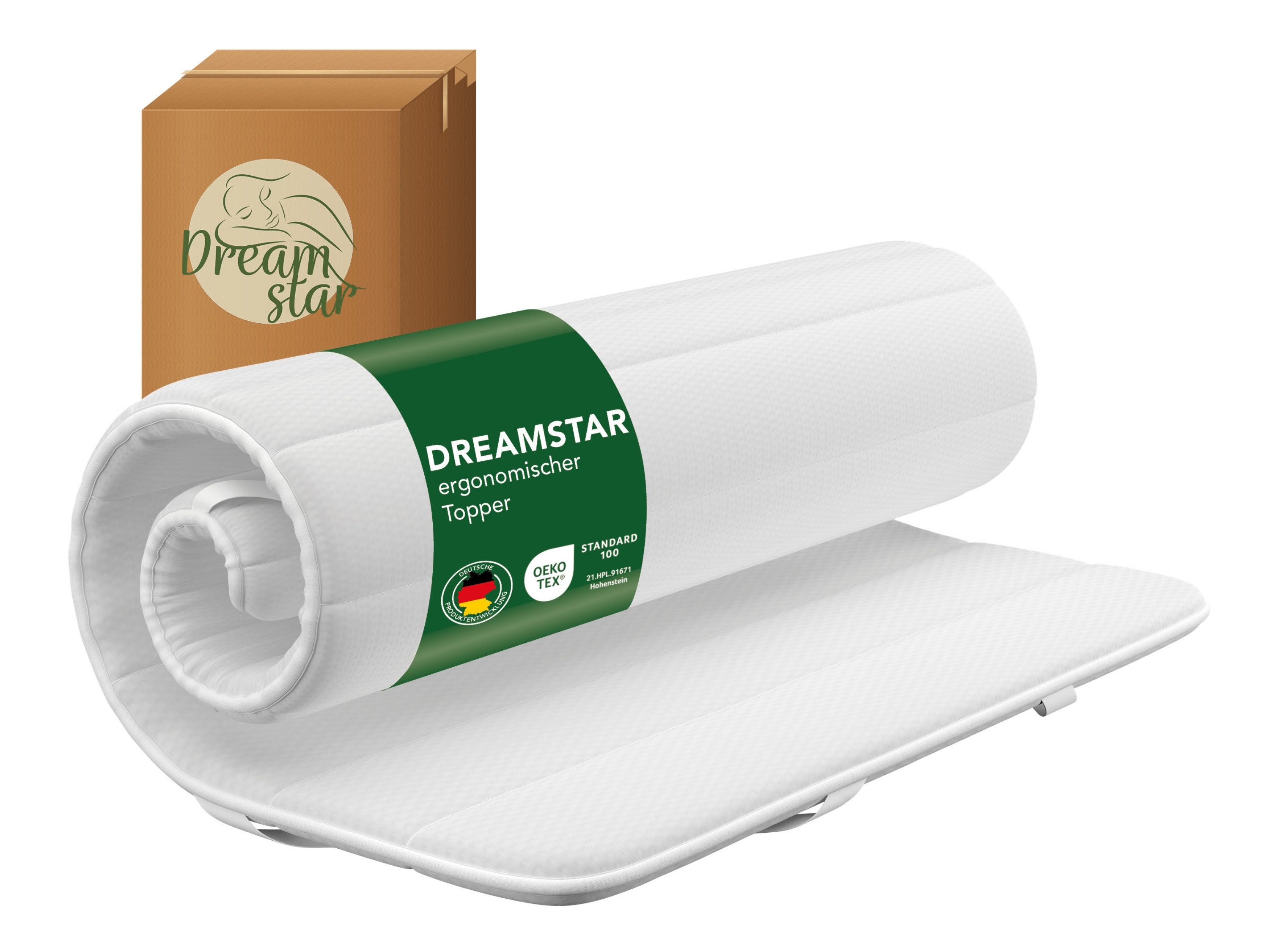 Dreamstar, Topper dünne Matratzenauflage zur Verbesserung des Schlafkomforts, 2 cm hoch, Polyester, rutschfest, waschbar - für Matratzen und Boxspringbetten