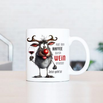 Cadouri Tasse KAFFEE ERSETZEN Bürotasse, Kaffeetasse mit Spruch - Geschenk, Keramik, humorvolle Tasse, beidseitig bedruckt, handgefertigt, 330 ml