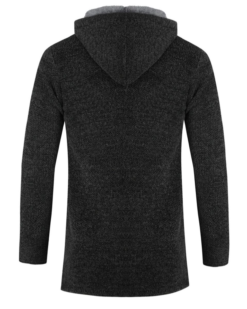 Allthemen Cardigan Herren Strickjacke mit Kapuze Lang Gefüttert Grobstrick Cardigan – Bild 3 von 5