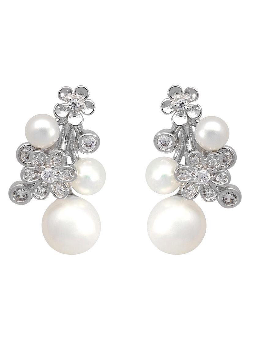 Firetti Paar Ohrstecker Schmuck Geschenk Ohrschmuck Blume, mit Zirkonia (synth) - mit Süßwasserzuchtperle
