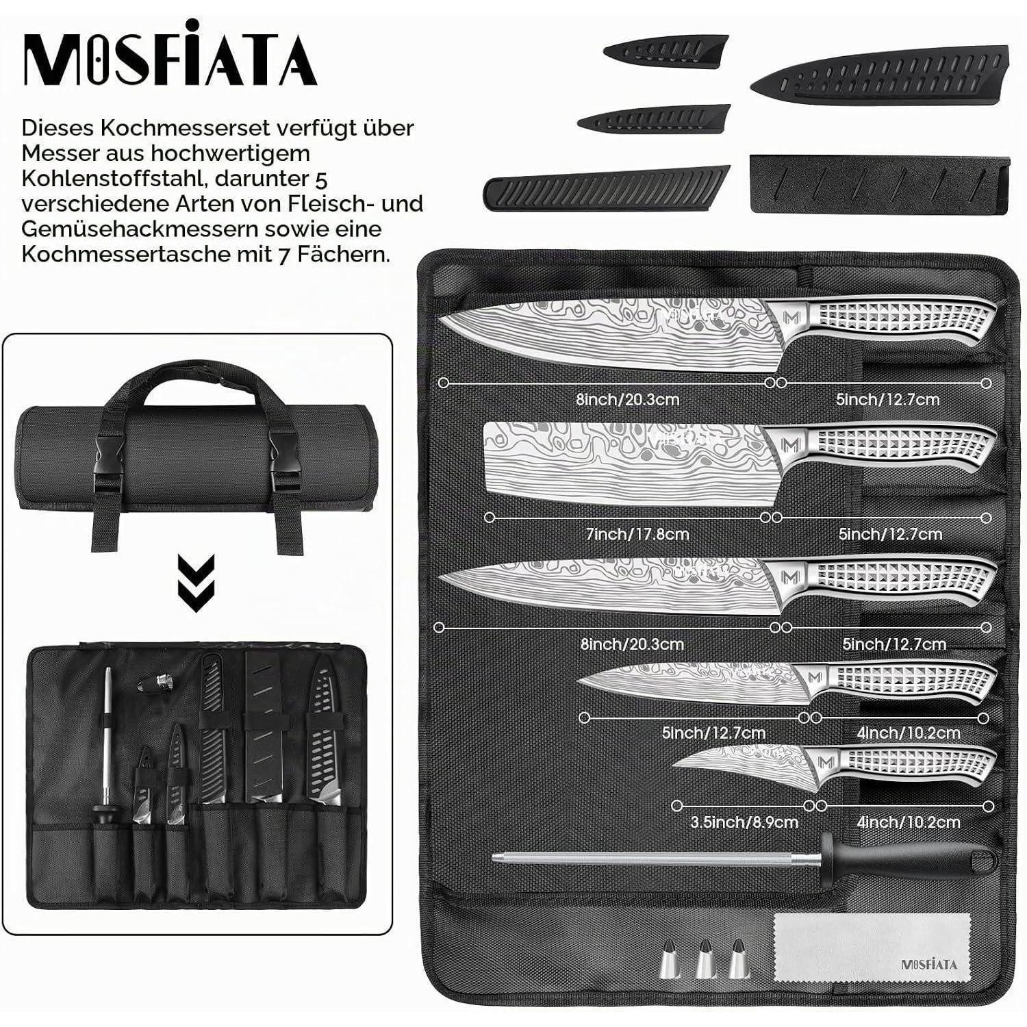 LuxusKollektion Messer-Set Küchenmesser-Set 10-teilig mit Tasche & Wetzstahl – Bild 2 von 5
