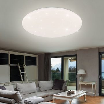 etc-shop LED Deckenleuchte, LED-Leuchtmittel fest verbaut, Warmweiß, LED Deckenleuchte Wohnzimmerlampe Sterneneffekt Metall weiß D 68 cm