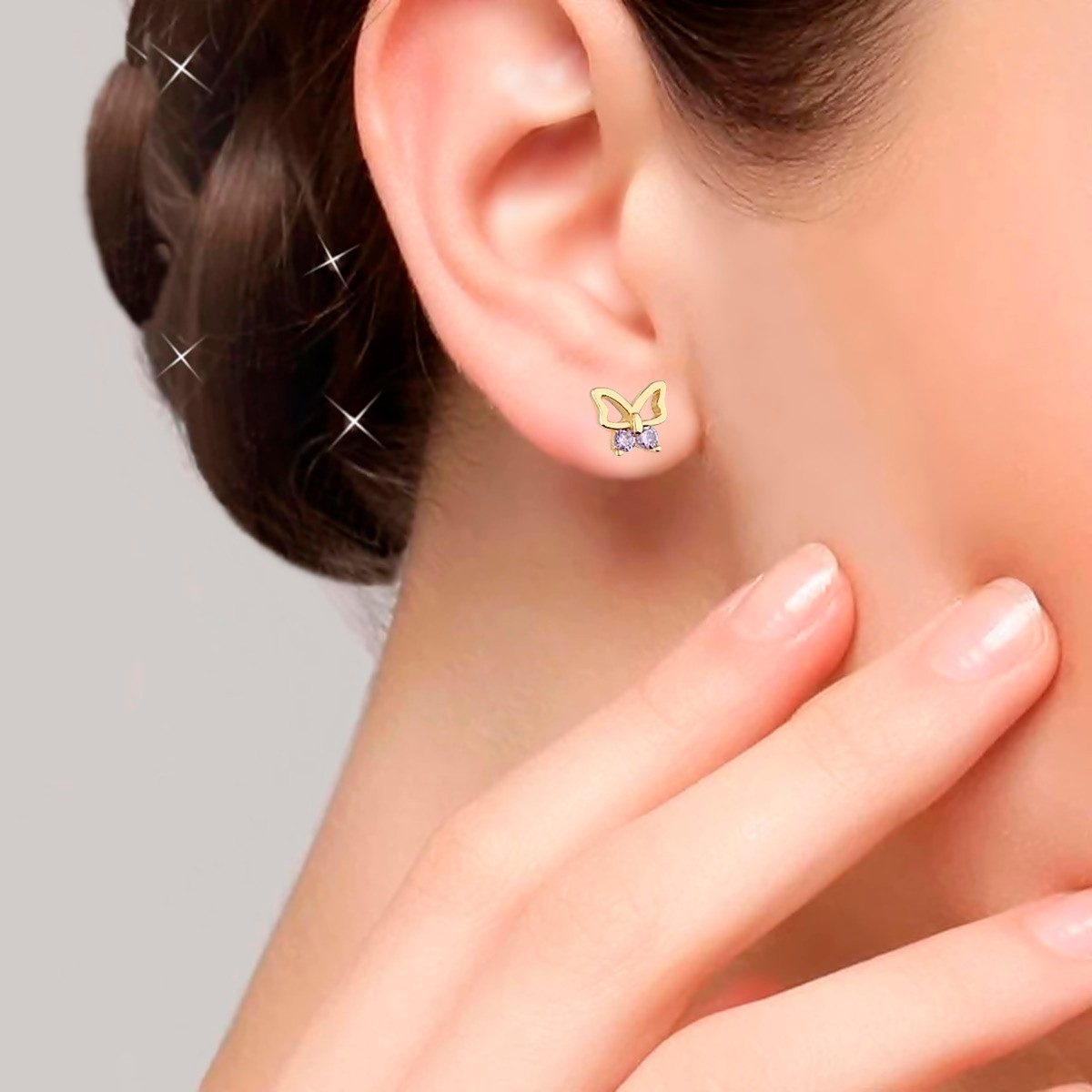 Goldene Hufeisen Paar Ohrstecker Ohrringe Gold Lila Schmetterling 925 Gelbgold 18k vergoldet (inkl. Schmuckbox), Goldschmuck für Mädchen