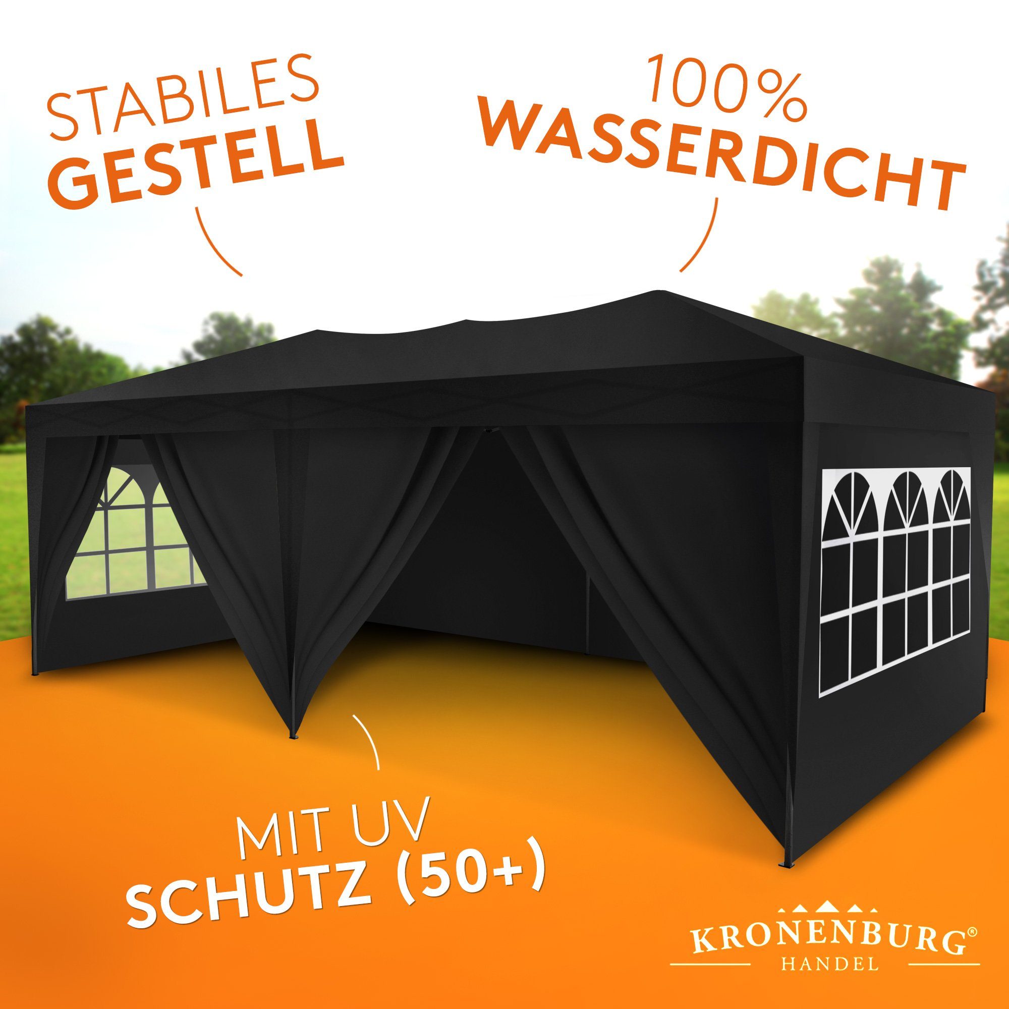Kronenburg Partyzelt 3x6m wasserdicht - Gartenpavillon, Faltpavillon stabil, UV-Schutz 50+, mit 6 Seitenteilen – Bild 4 von 5