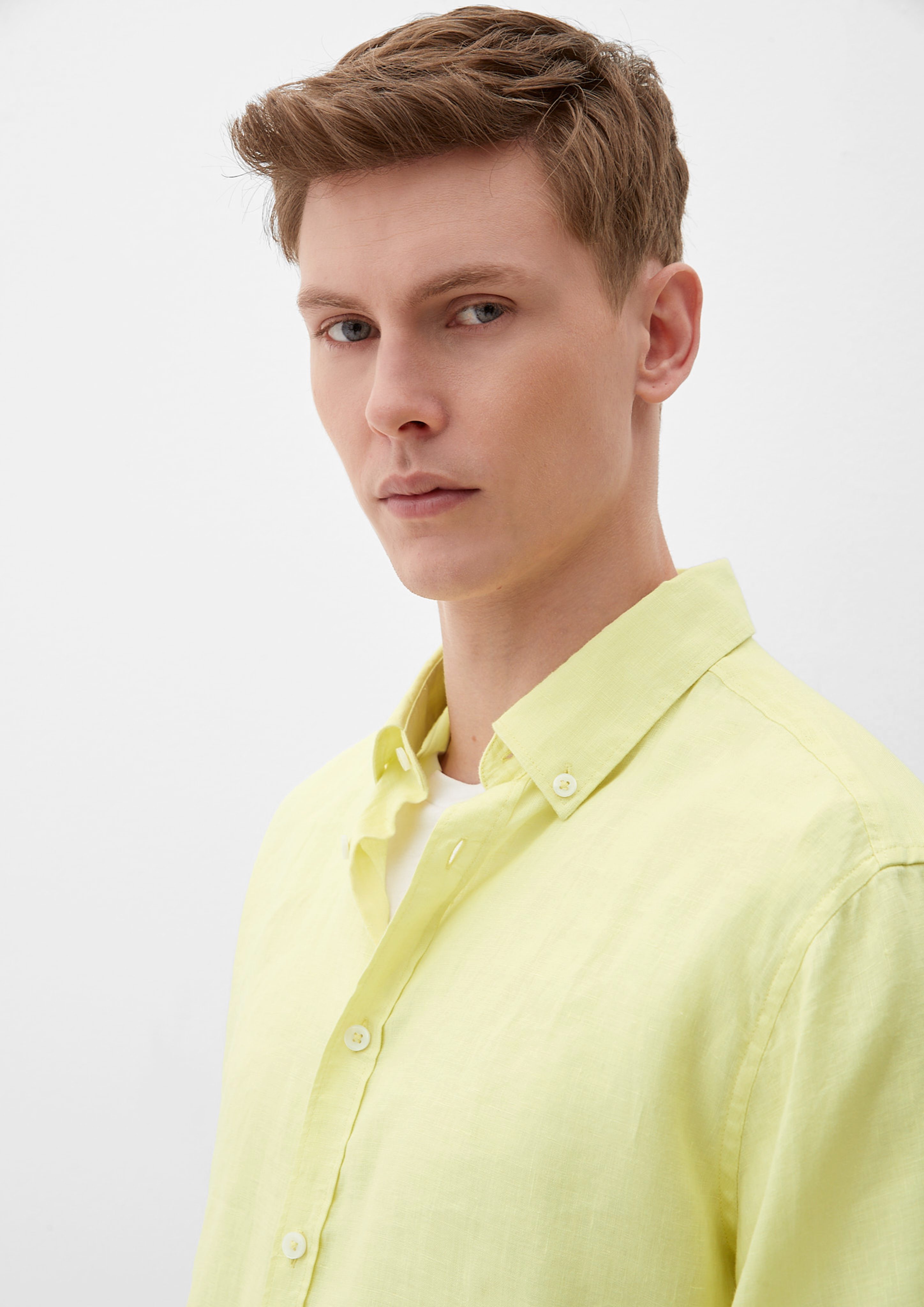 Langarmhemd s.Oliver limettengrün Leinenhemd mit Button-Down-Kragen