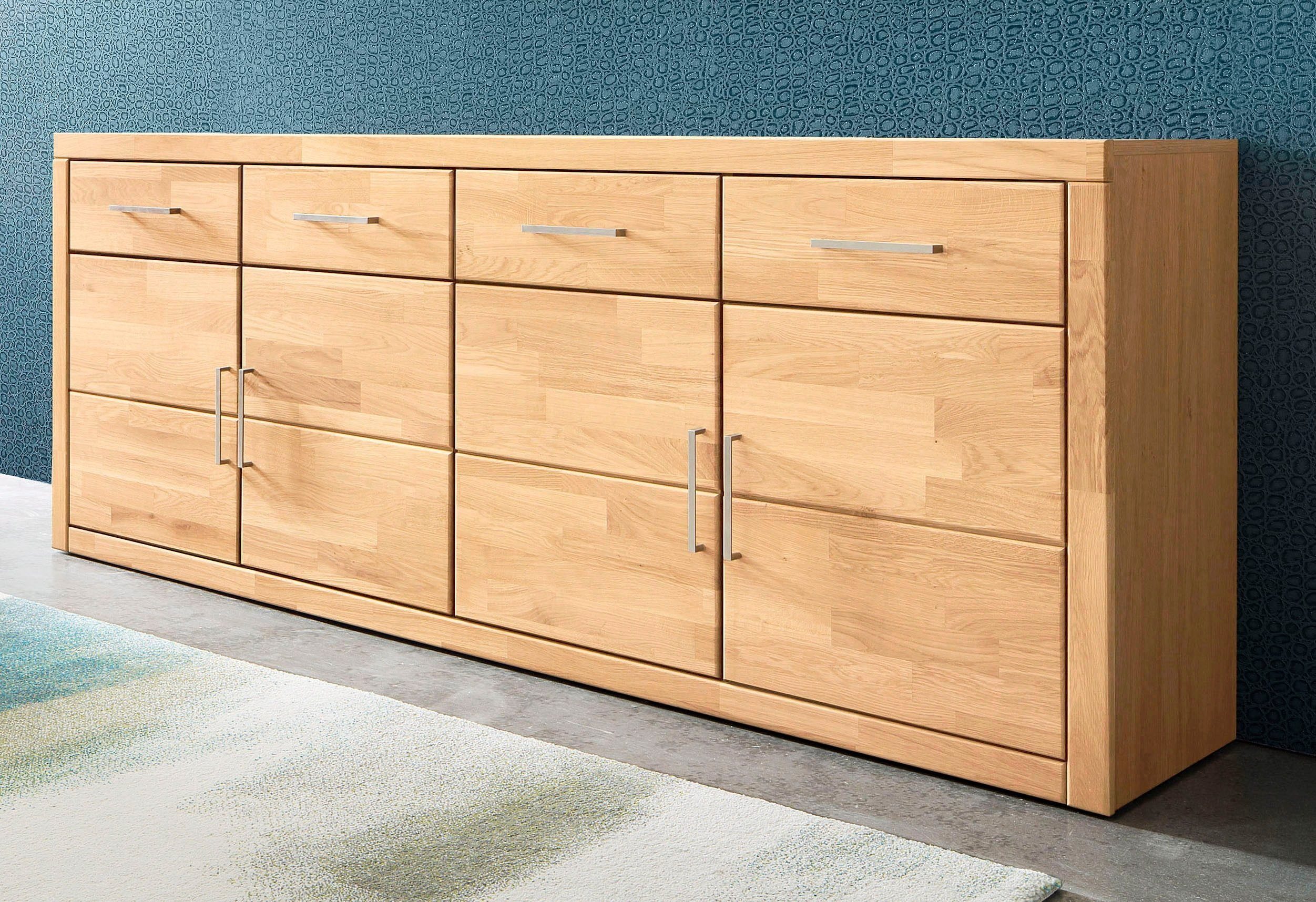 OTTO home Sideboard Trondheim,200 cm breit,42 cm tief, Fronten Holzmassiv, Metallgriffe, Korpus aus Holzwerkstoff,4 Türen, 4 Schubladen, insgesamt 8 Fächer