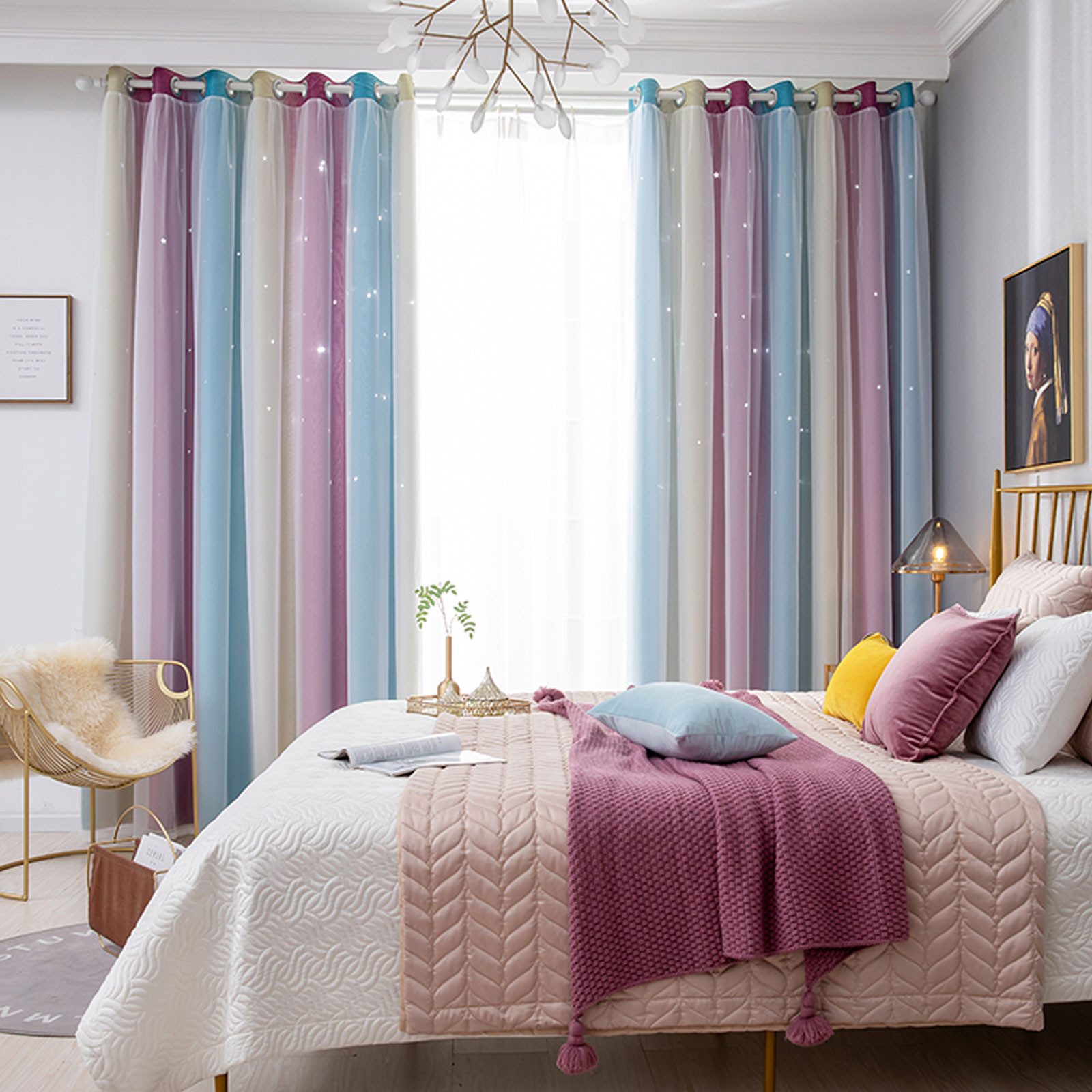 OKWISH Verdunkelungsvorhang 2er Set Curtains Farbverlauf Vorhänge Tüllvorhä günstig online kaufen