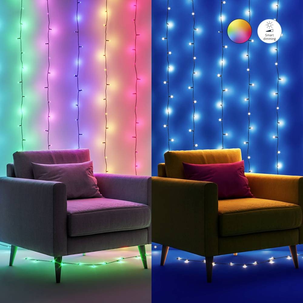 WiZ Lichterkette Fairy Light Color 20m Outdoor Lichterkette 8720169076969, per App steuerbar, mit USB-Anschluss, Leuchtfarbe einstellbar