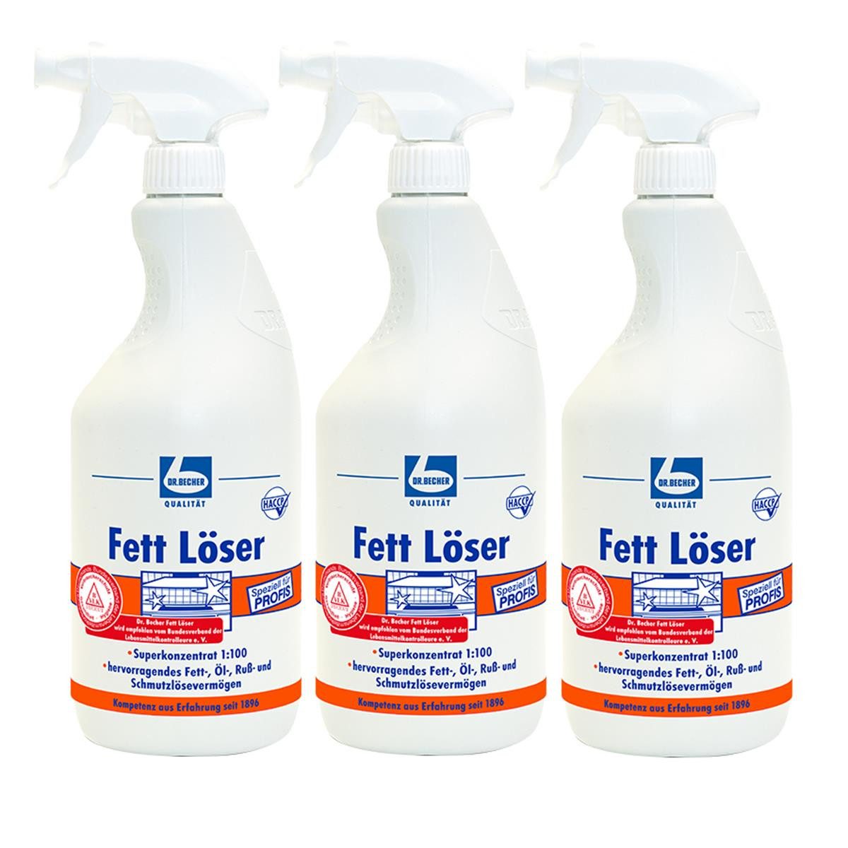 Dr. Becher Fett Löser 1L hochwirksamer Öl- und Fettlöser (3er Pack) Spezialwaschmittel