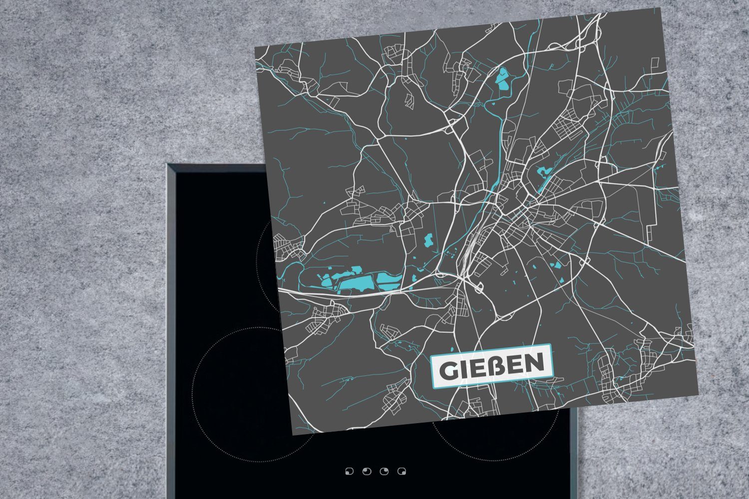 cm, - (1 78x78 Vinyl, Karte tlg), Deutschland Ceranfeldabdeckung, küche Gießen für - Arbeitsplatte Blau, - MuchoWow Stadtplan - Herdblende-/Abdeckplatte