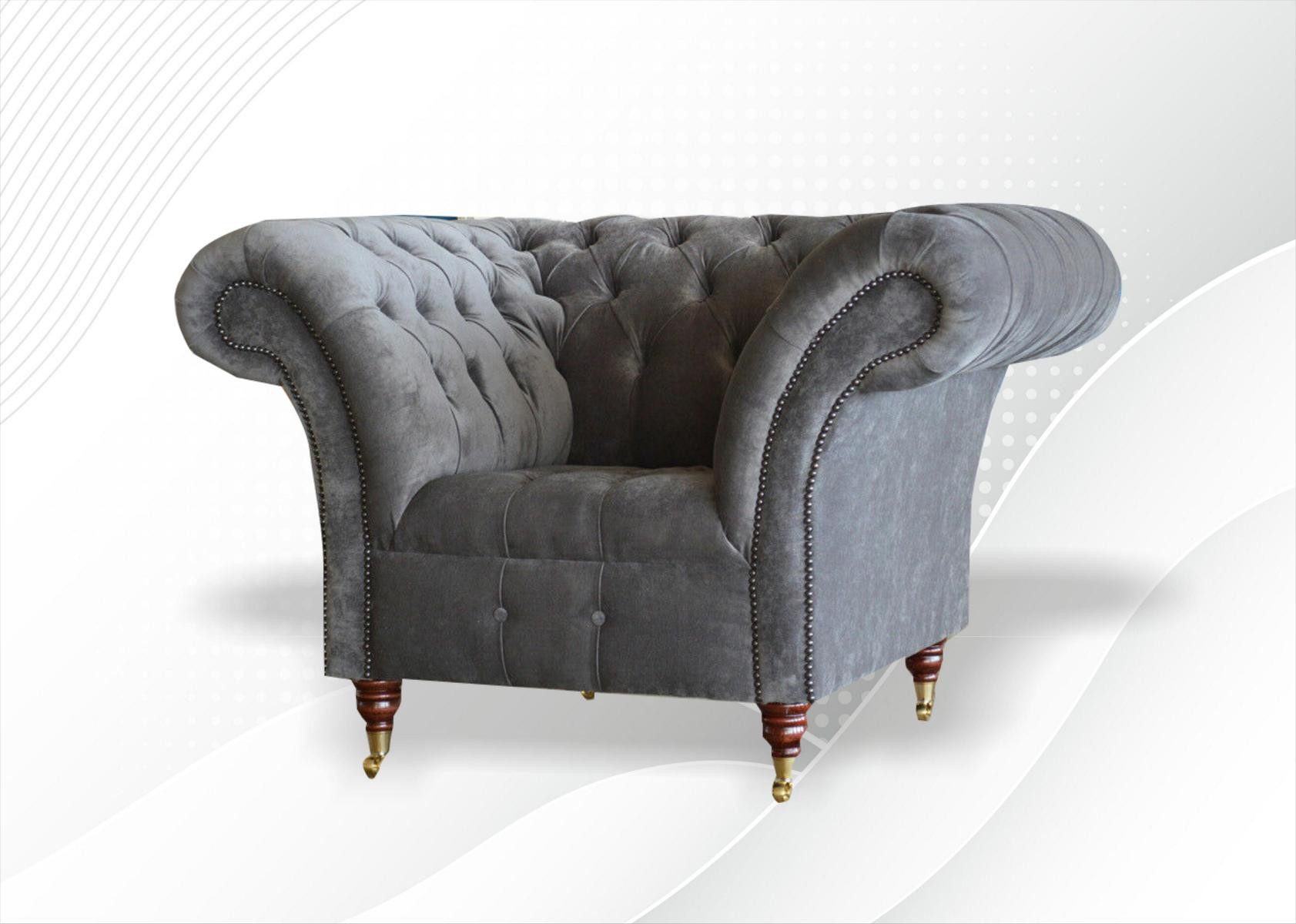 Xlmoebel Chesterfield-Sessel Luxuriöser grauer Chesterfield-Sessel für elegantes Wohnen (Sessel), Hergestellt in Europa