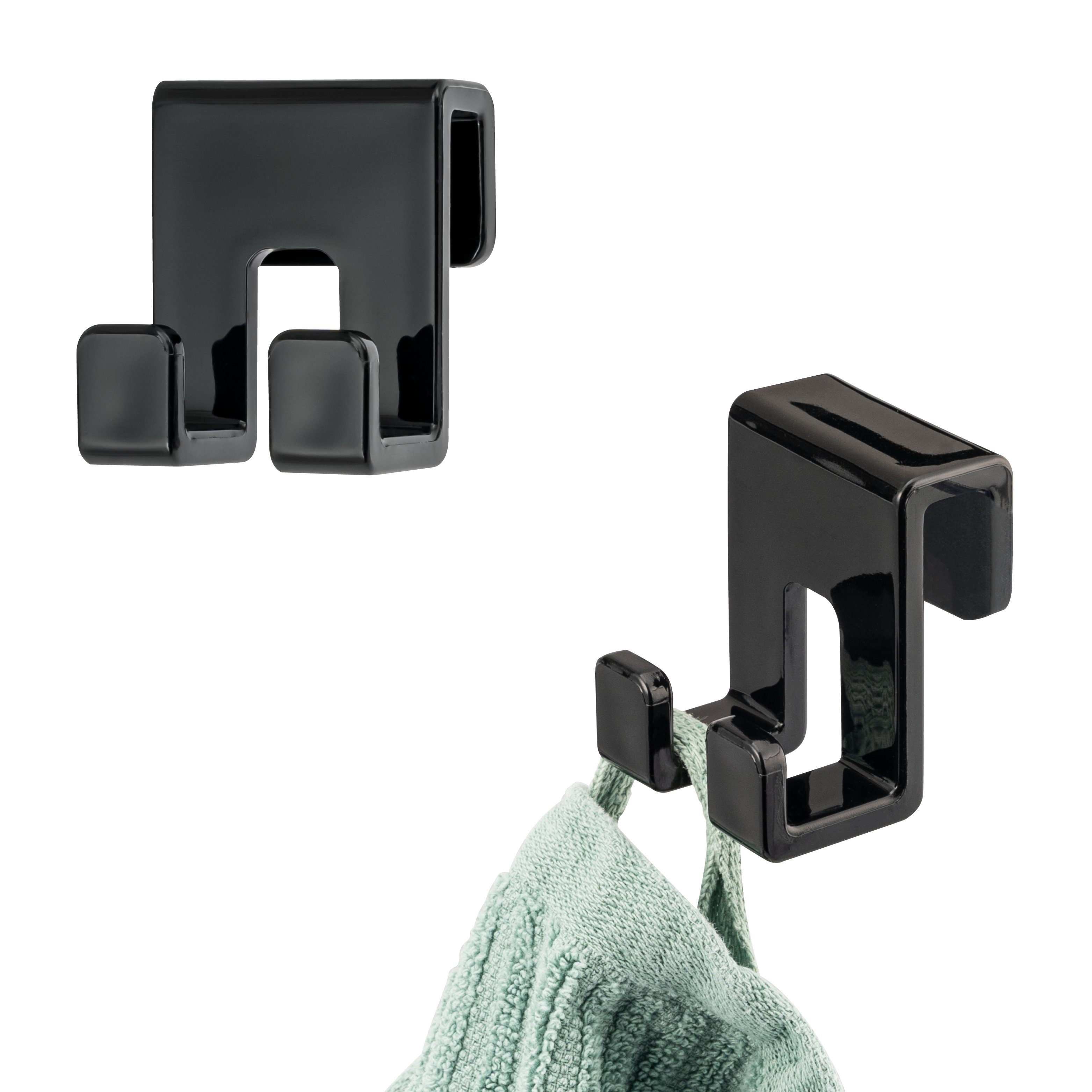 bremermann Handtuchhaken Duschhaken 2er-Set für Duschkabine, Doppel-Haken, schwarz, aus Acryl
