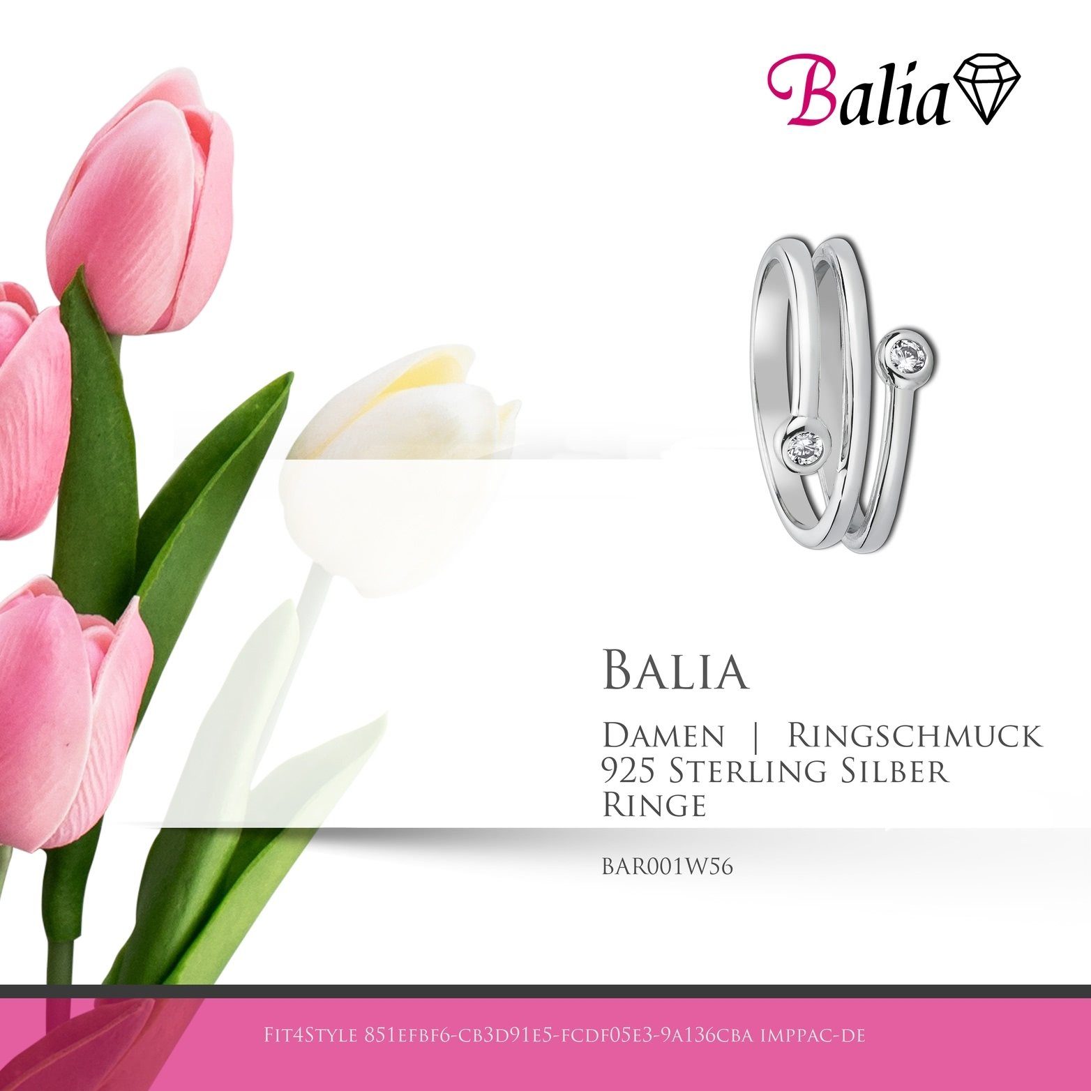 Balia Silberring Balia Silber weiße für Zirkonia 925 (Fingerring), Fingerring 925 Damen 56 Silber Größe (Dream) (17,8), Sterling Ring