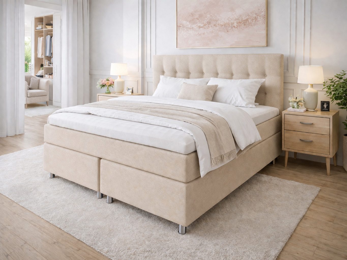 Tesla Dreams Boxspringbett Ronda 7-Zonen-Taschenfederkern, Wendematratze (Härtegrad wählbar) (inkl. Topper, Echtes Boxspring: Taschenfederkern in Box & Matratze), Individuell: H2/H3–H3/H4, 4 Topper zur Wahl, Premium Komfort