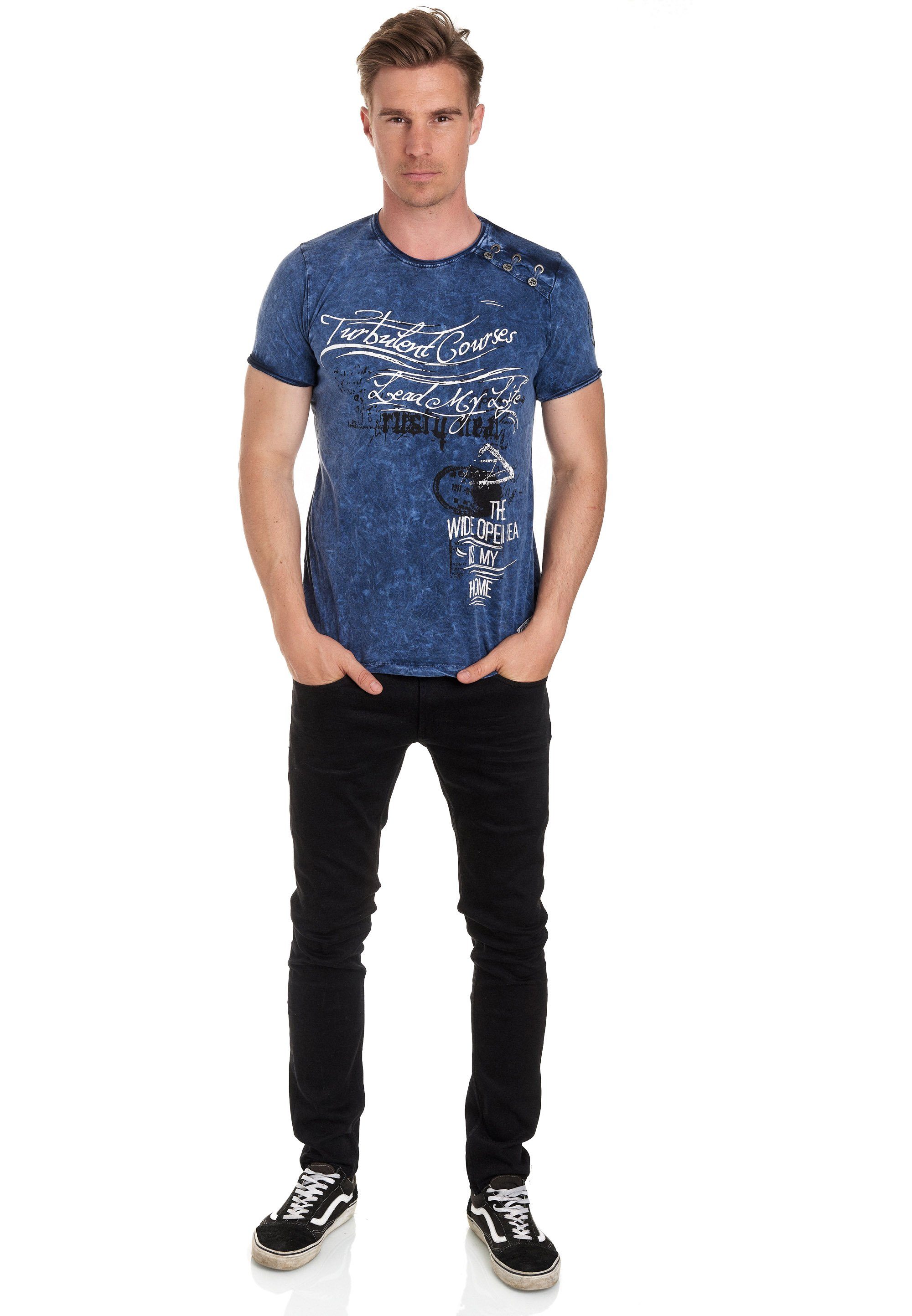 Rusty Neal T-Shirt in tollem Vintage-Look blau