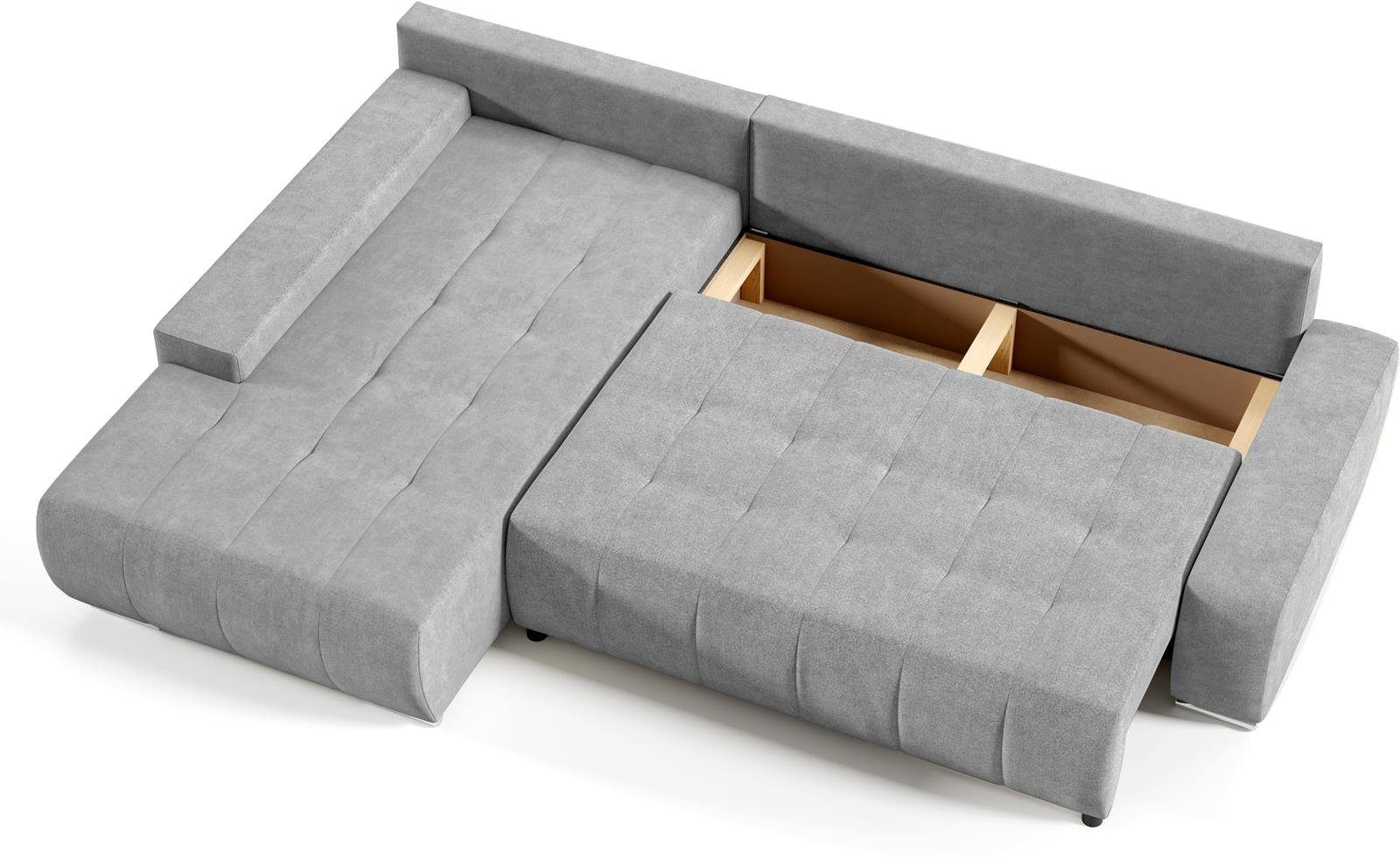 Sofa (aston Schlaffunktion, Couch Hellgrau DRACO Beautysofa Wohnzimmer Ecksofa Bettkasten mit 15) Ecksofa