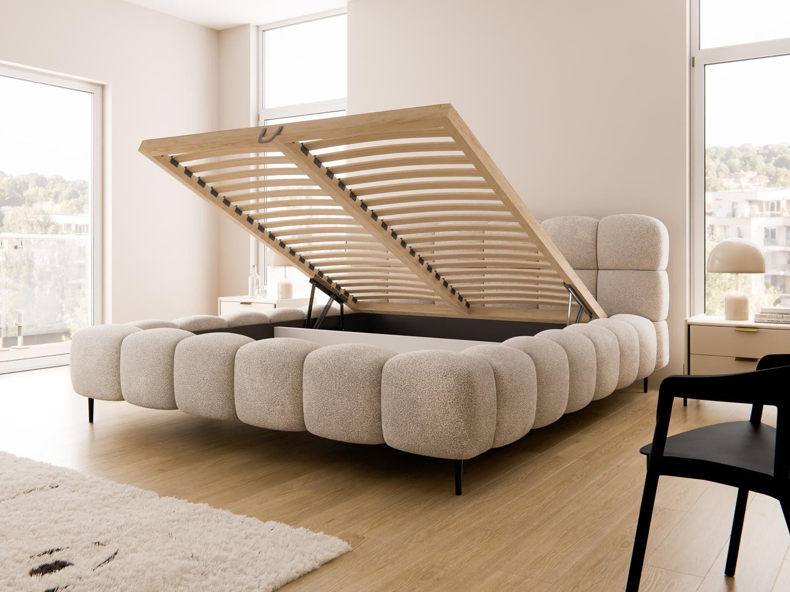 Compleo Polsterbett Doppelbett gepolstert mit Füßen, modernes Polsterbett BUBBLE, MADE IN EU