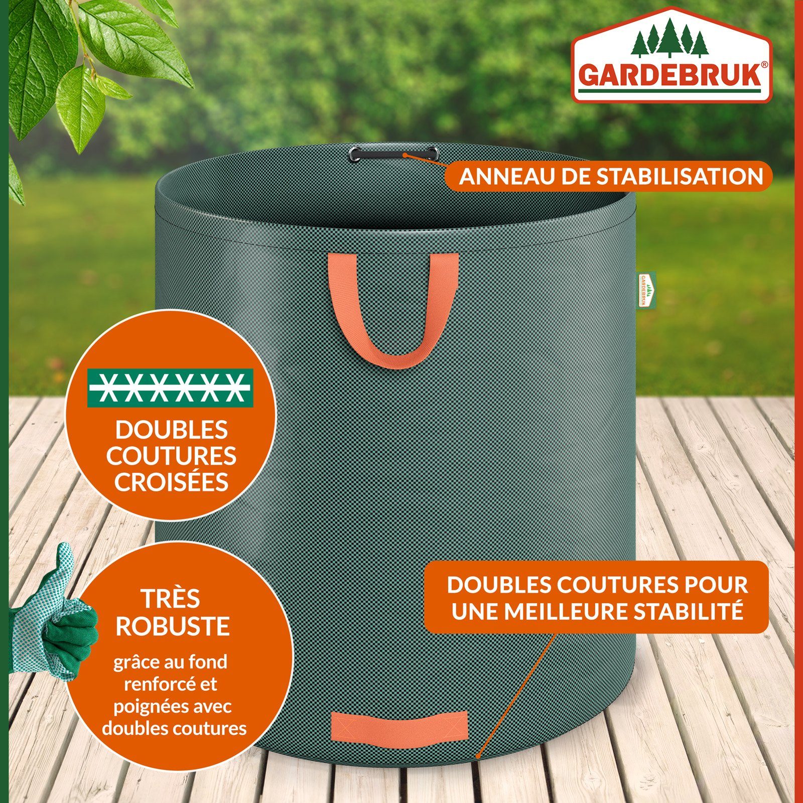 Gardebruk Gartensack, (2-tlg), Gartenabfallsack 2x500 Liter 50 kg Belastbarkeit stabil robust
