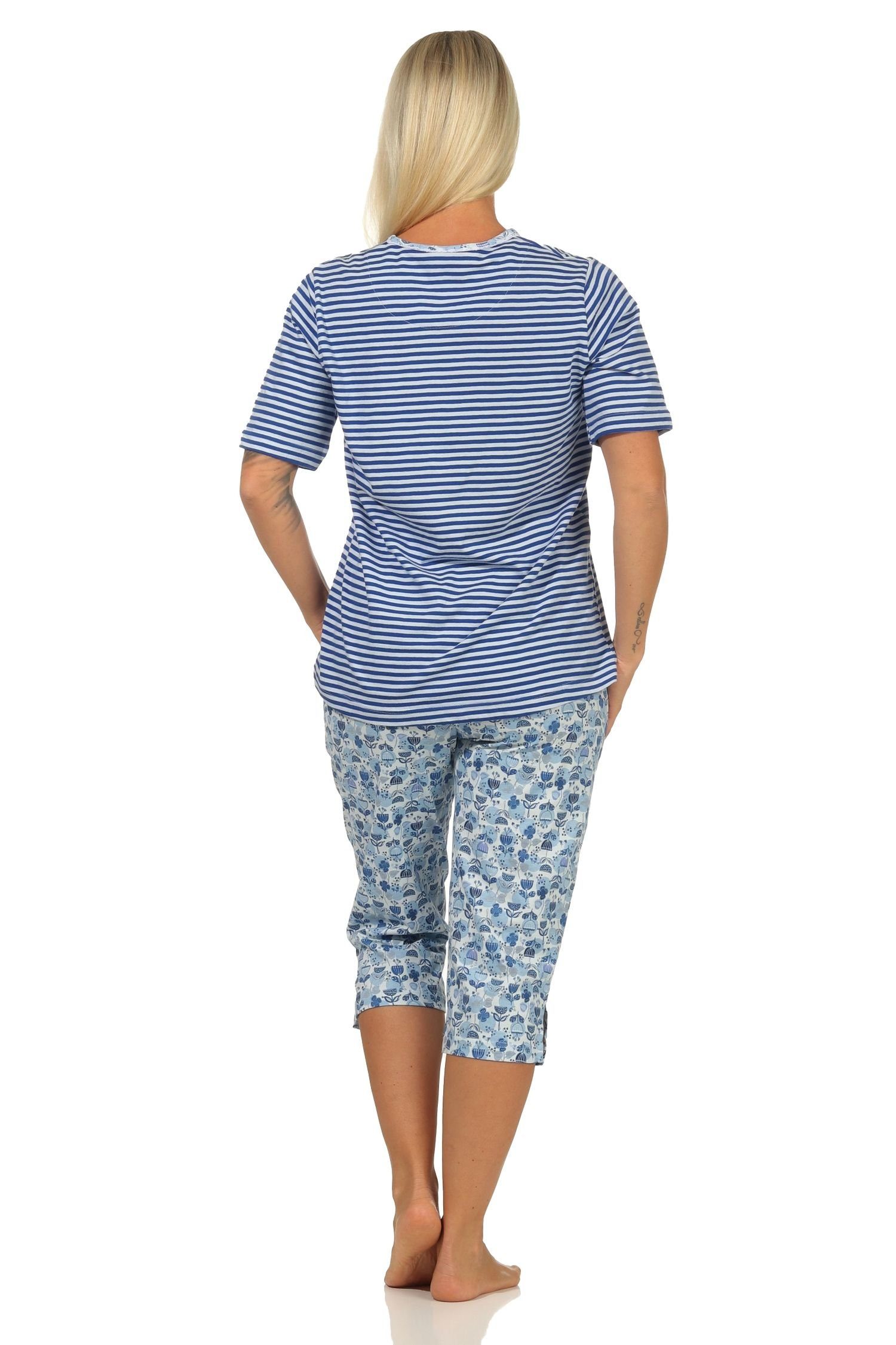 Spitzenbesatz Damen in Normann Capri - Schlafanzug hellblau mit auch Übergrößen Pyjama