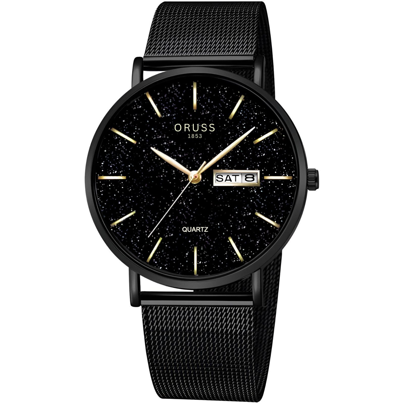 StellarLuma Quarzuhr Herrenuhr Uhr Herren Armbanduhr Quarzuhr Uhr Mesh Armband Edelstahl Sternenhimmel, (Packung), Edelstahl-Quarzuhr mit Datumsanzeige und 3 ATM Spritzschutz